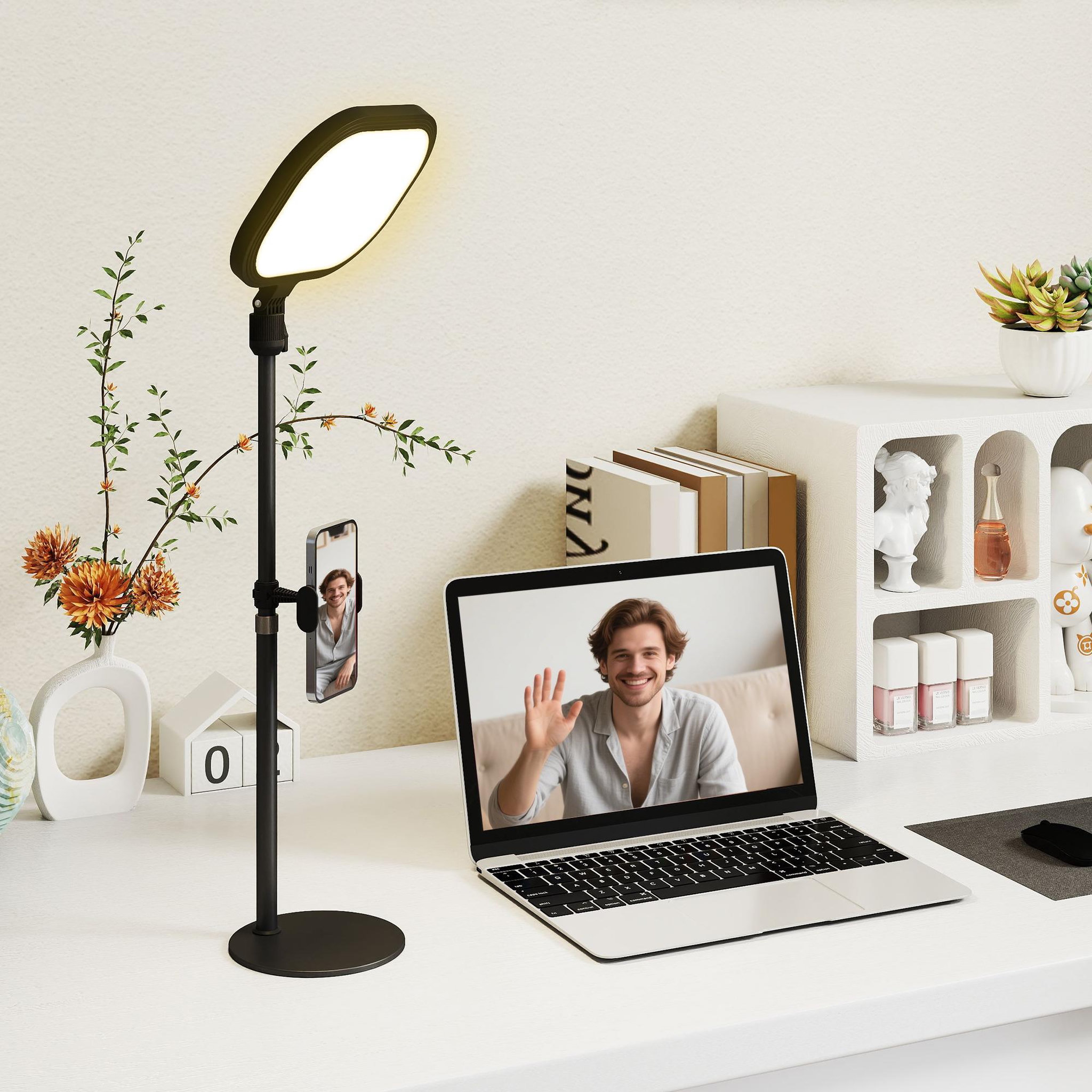 Voir la diapositive 2 : HOMCOM Lampe de bureau led lampe de table dimmable 5 modes de couleur réglable port usb timer support téléphone noir