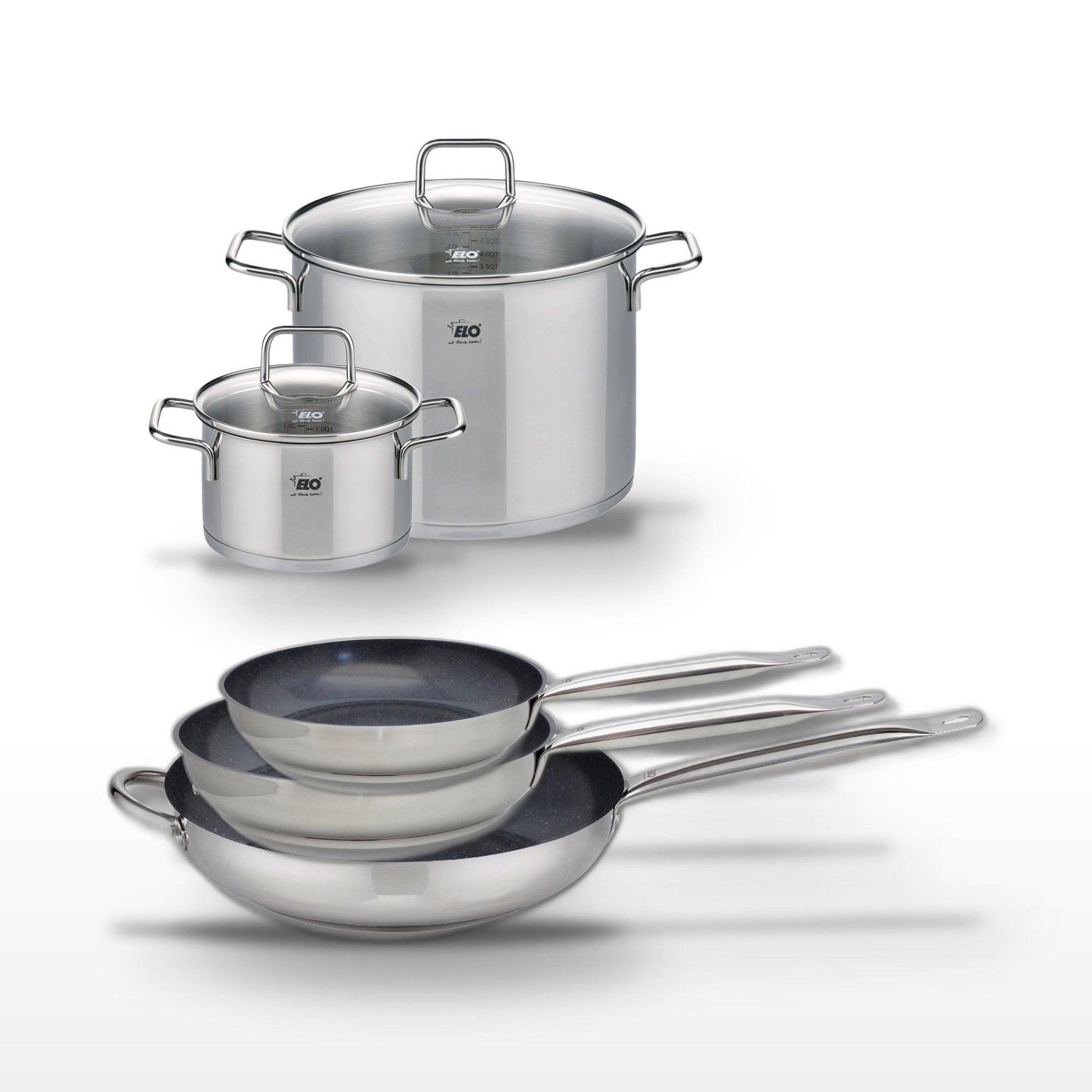 ELO Lot de 3 poêles céramique elo profi therm platinum 24/28/32 cm et 2 faitouts inox elo citrin