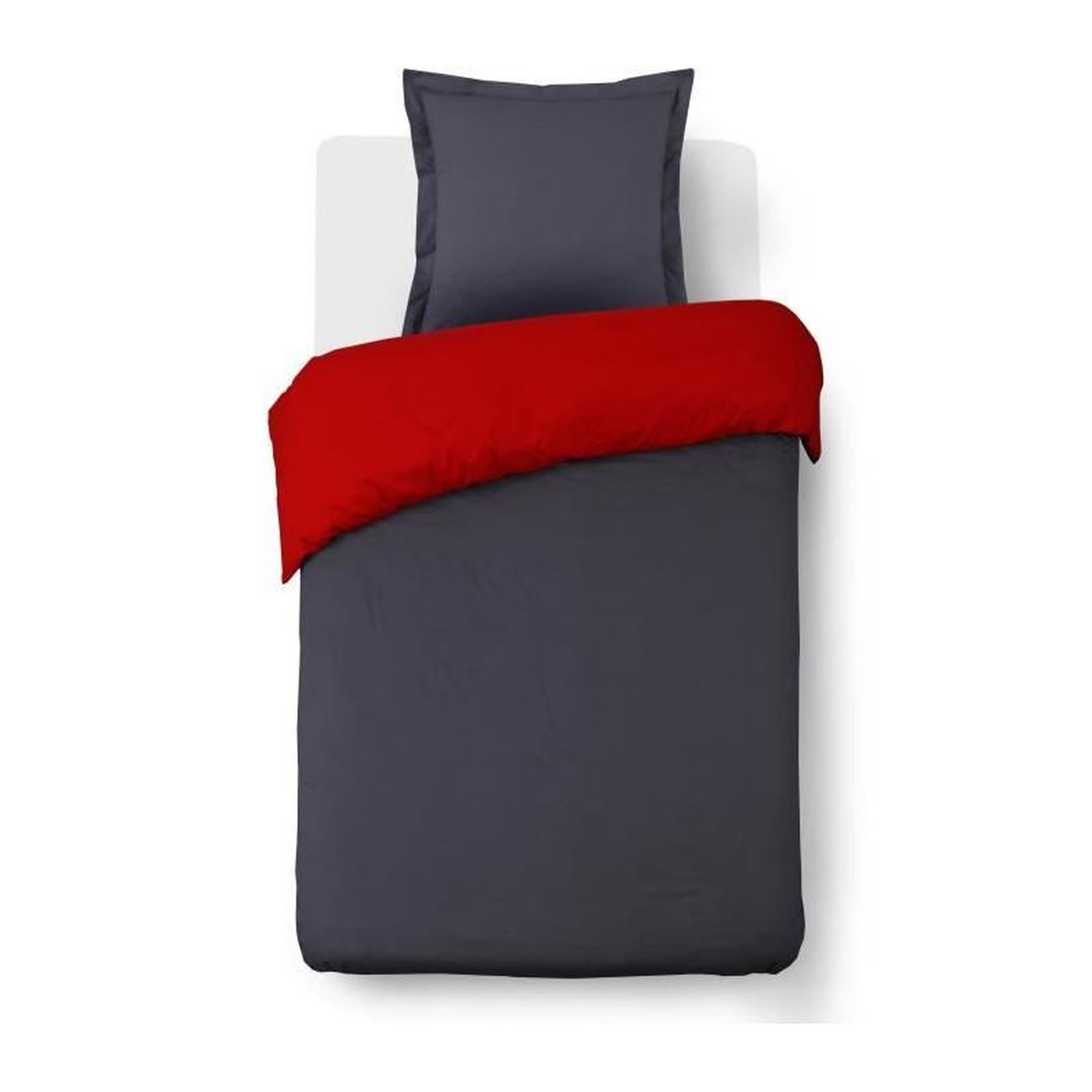VISION VISION - Bicolore - Housse de couette Réversible 140x200cm avec 1 taie 65x65cm - Anthracite/Rouge - 100% coton
