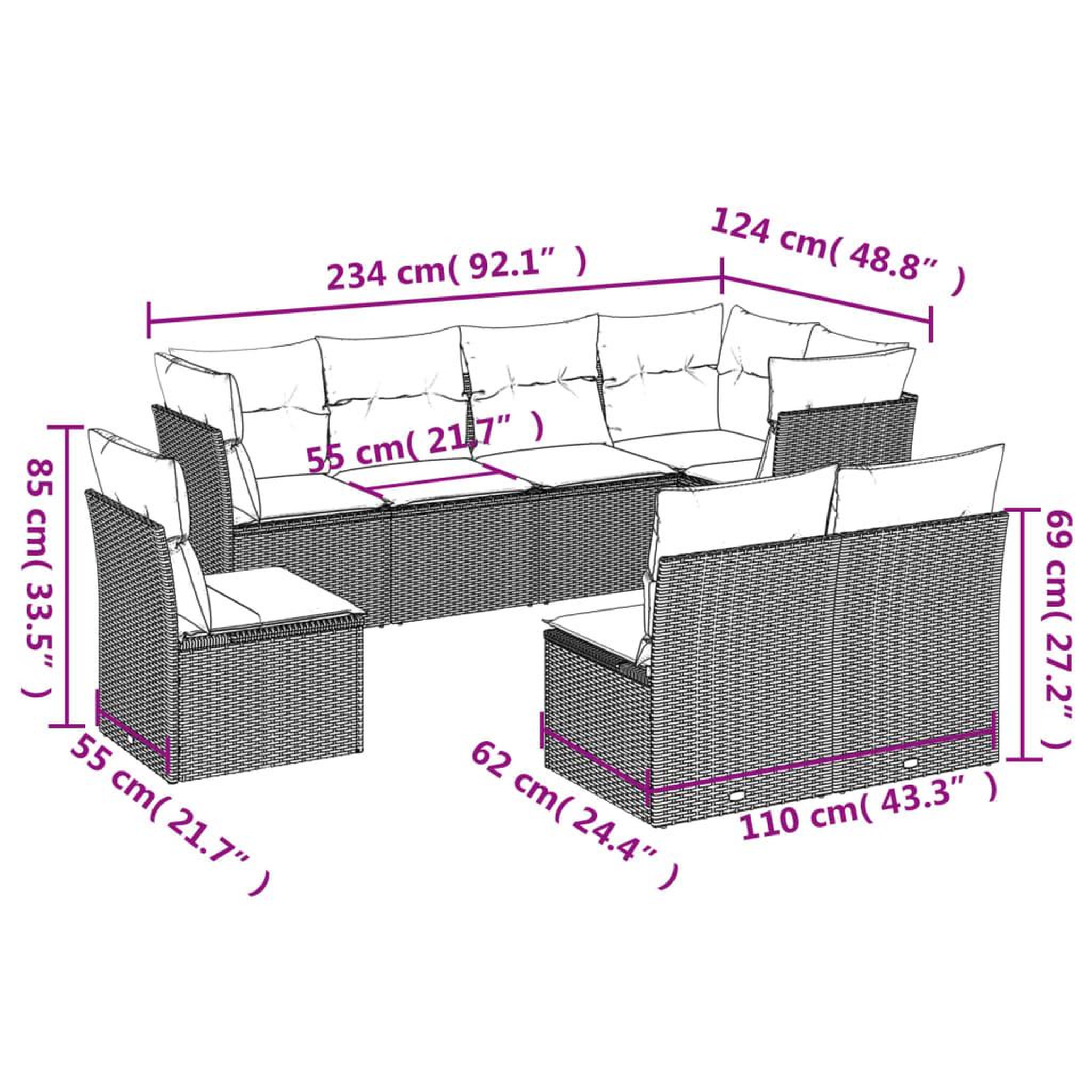 Voir la diapositive 4 : VIDAXL Salon de jardin 8 pcs avec coussins marron resine tressee
