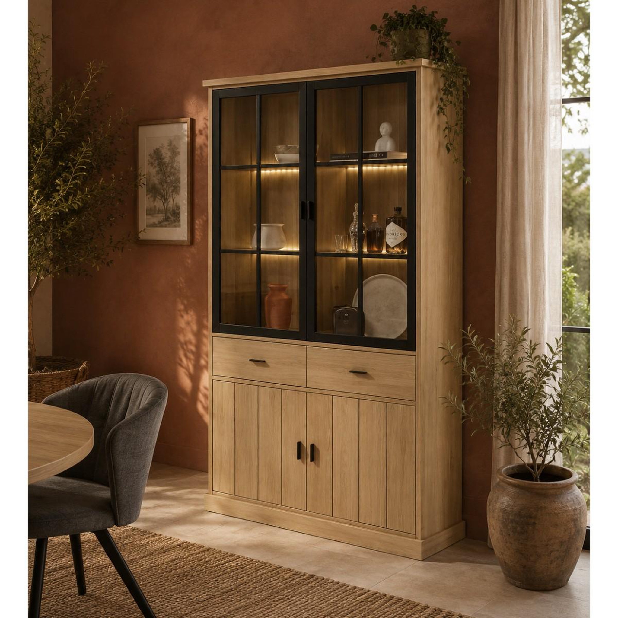Voir la diapositive 2 : JLC KREATION Vitrine moderne en bois 2 portes vitrées teodora