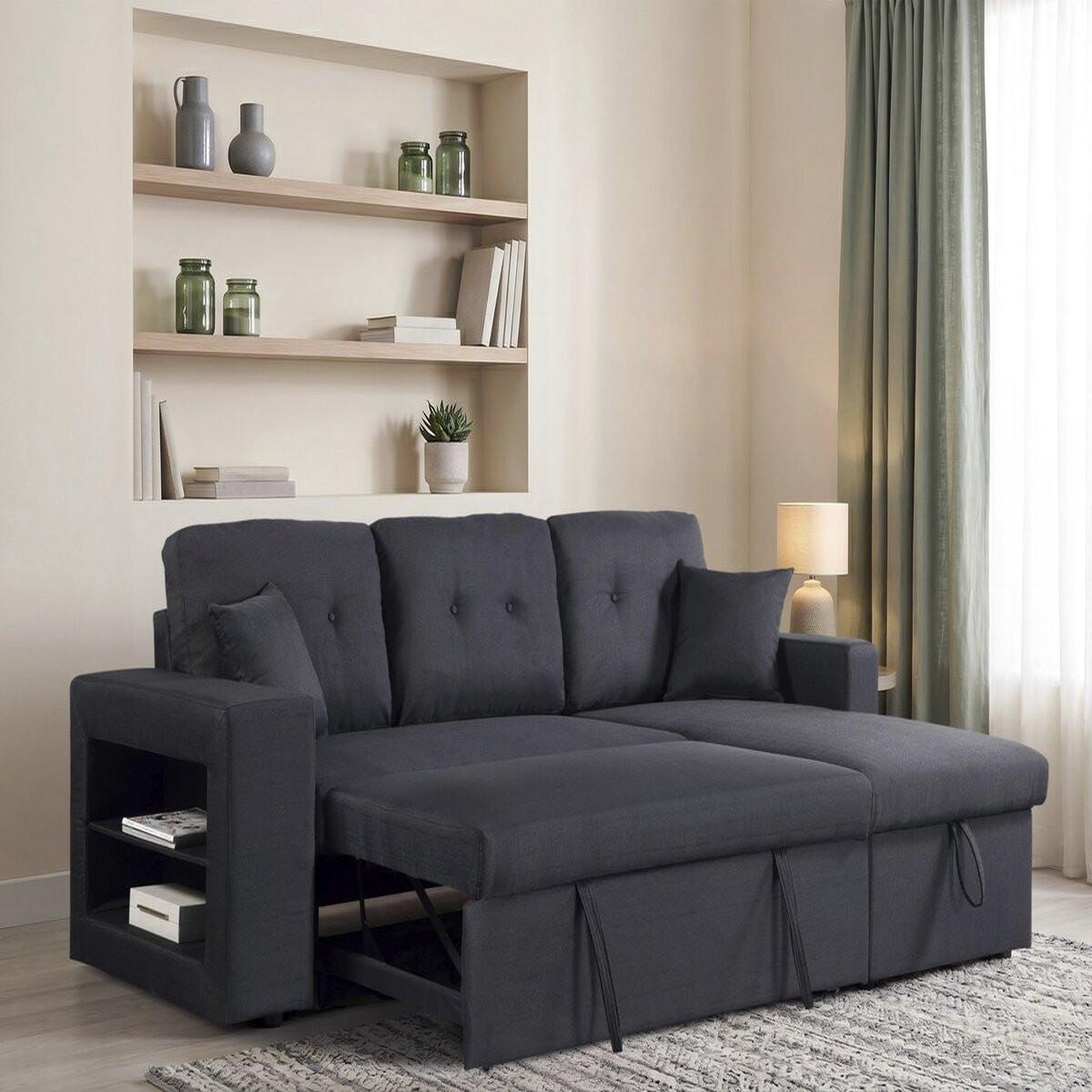 Voir la diapositive 3 : Habitat et Jardin Canapé d'angle convertible/réversible  axel  - 3 places - noir