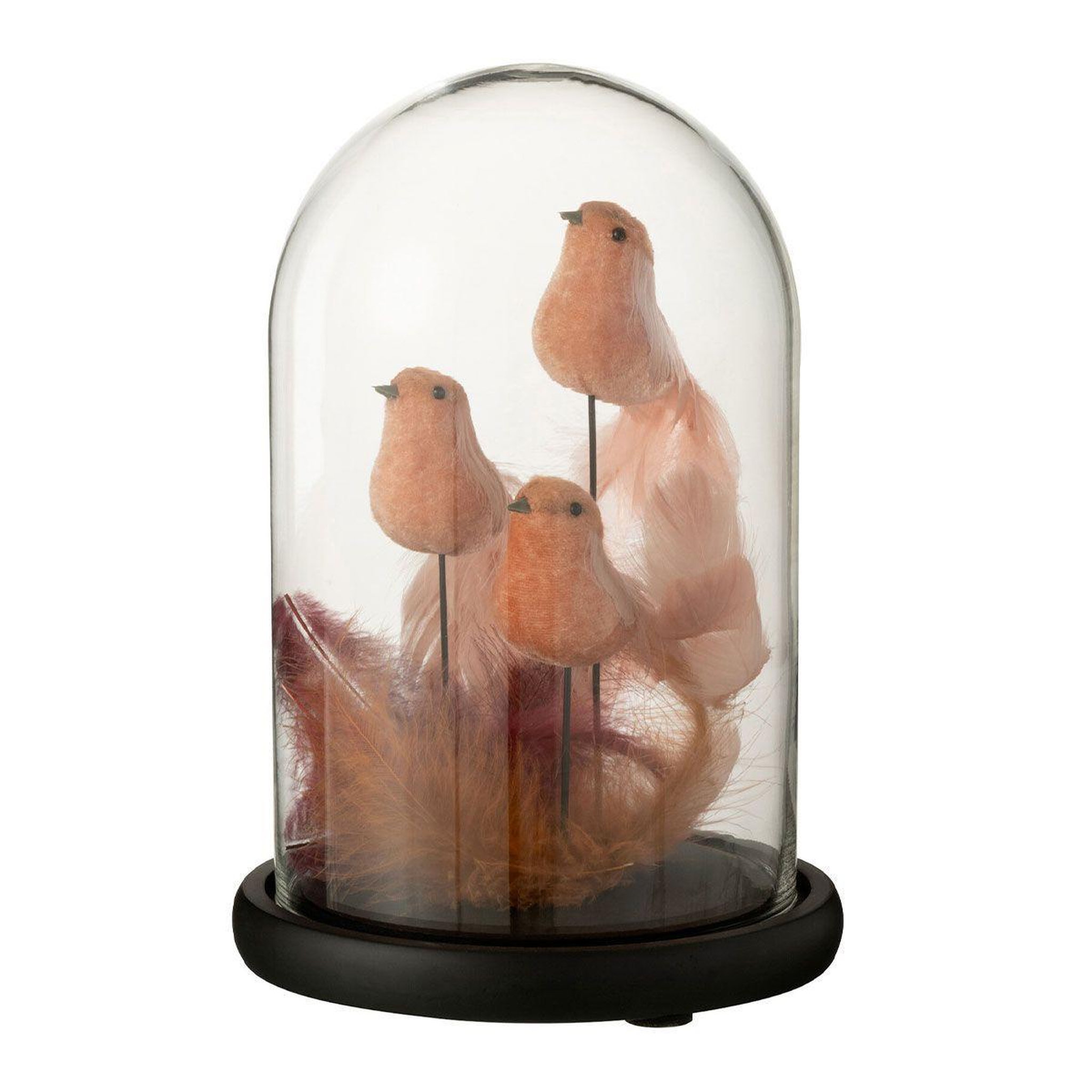 J-LINE Cloche décorative  3 oiseaux  26cm bordeaux