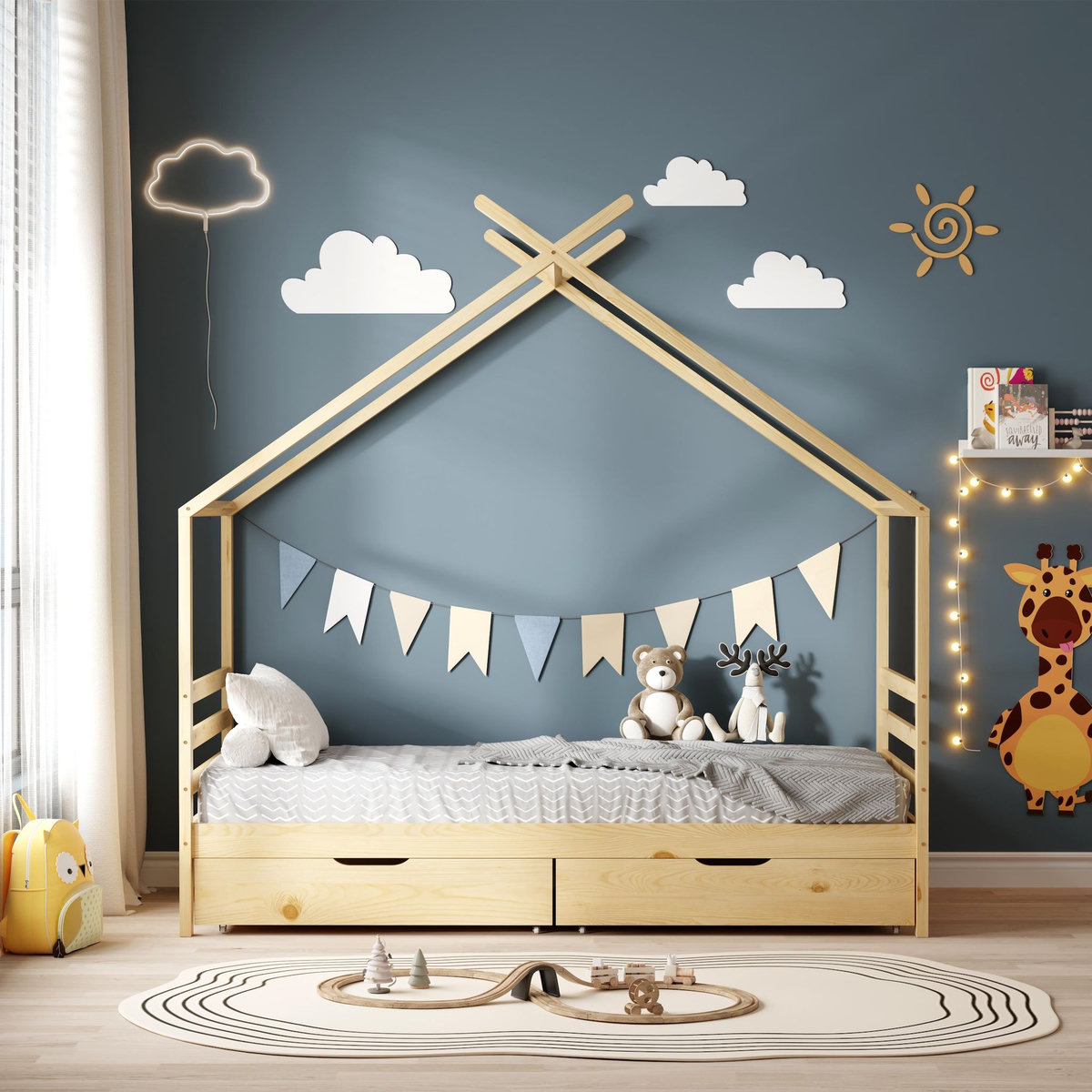 MINEA MINEA | Lit cabane avec tiroir BAMBINO 90x190 cm (matelas non inclus)