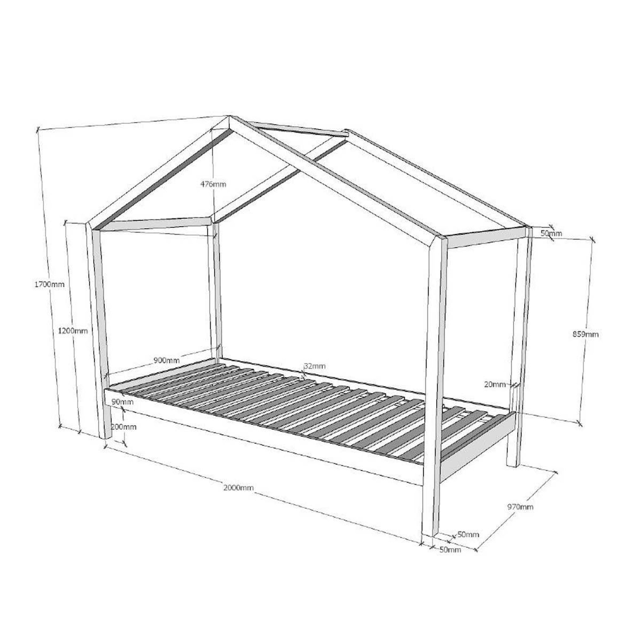 Voir la diapositive 4 : Paris Prix Pack - lit enfant cabane & matelas  dallas iii  90x200cm naturel