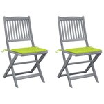 VIDAXL Chaises pliables d'exterieur lot de 2 et coussins Bois d'acacia