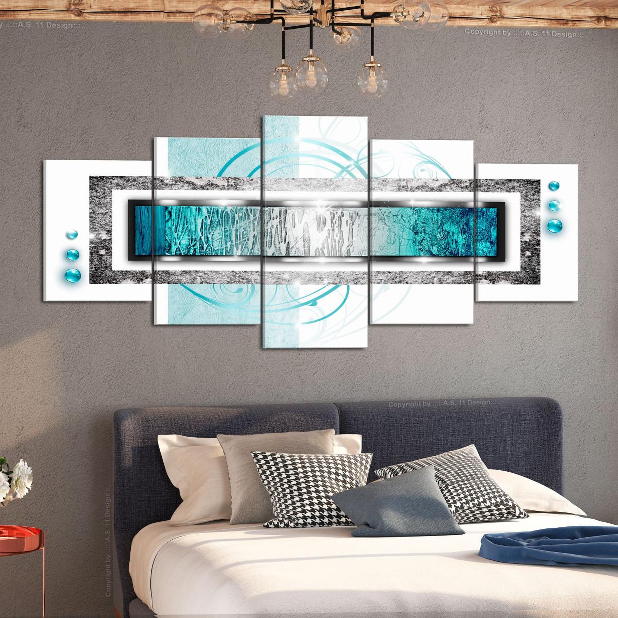 Voir la diapositive 2 : Paris Prix Tableau imprimé  turquoise blizzard 5 panneaux wide  100x225cm