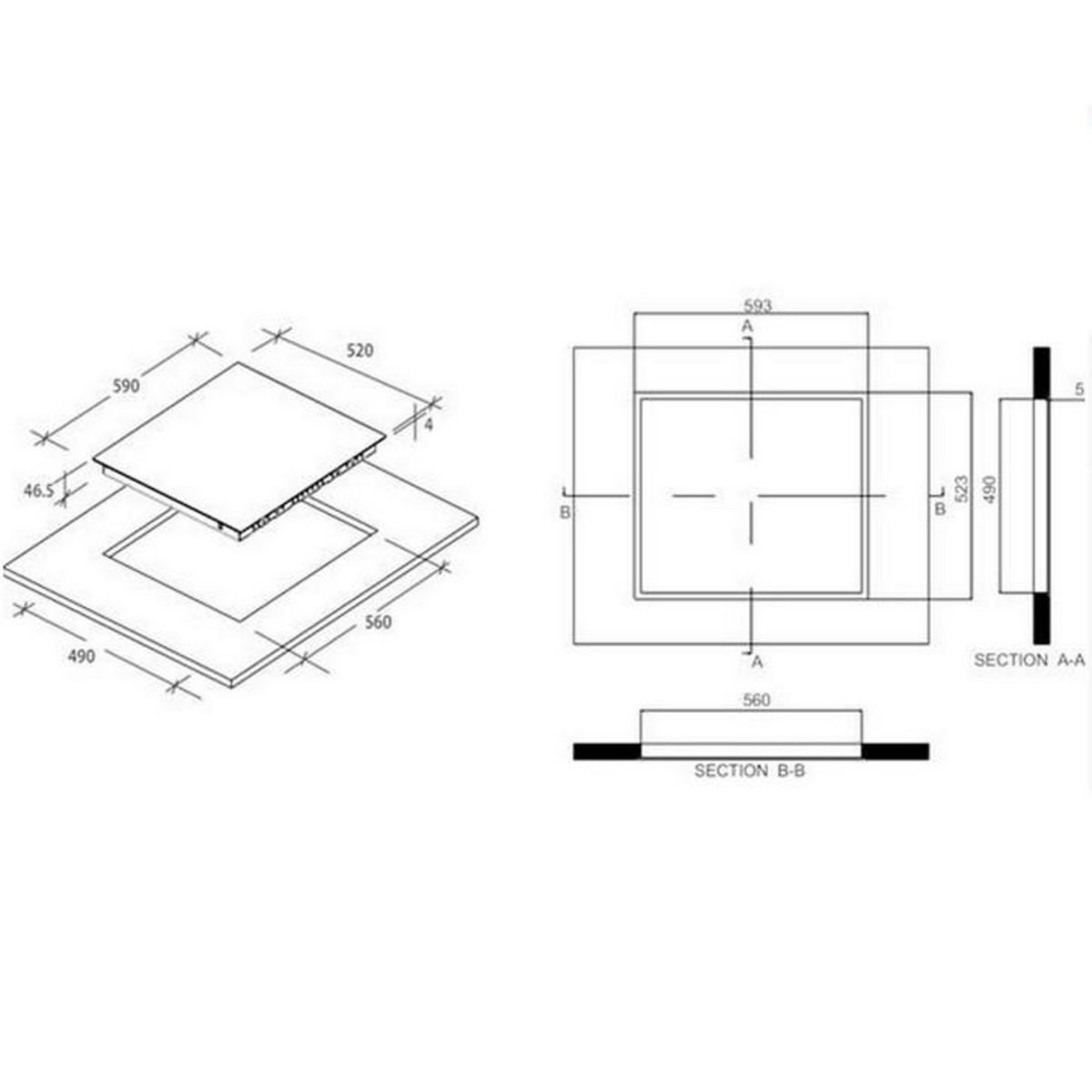 Candy Table de cuisson vitrocéramique 60cm 3 feux 5500w noir - ch63ct