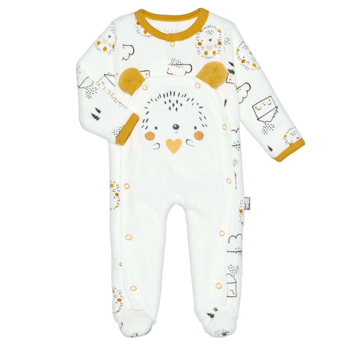 Petit Béguin Pyjama bébé en velours contenant du coton bio Love Baby