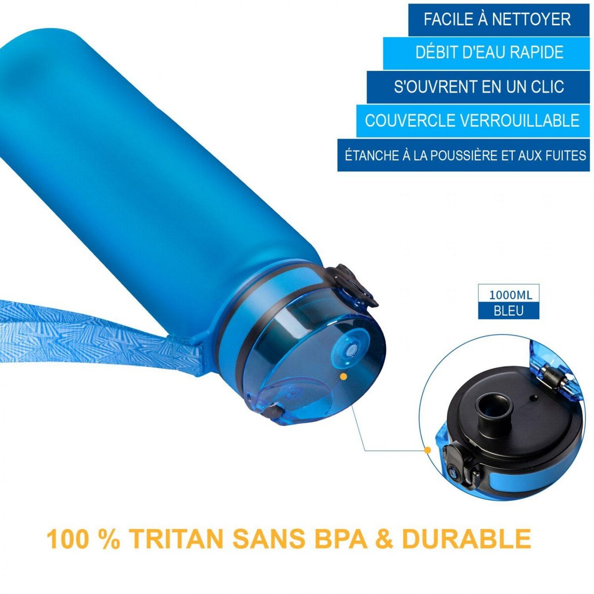 KINGCAMP Bouteille d'hydratation - Kingcamp - En Tritan - Contenance : 1 Litre