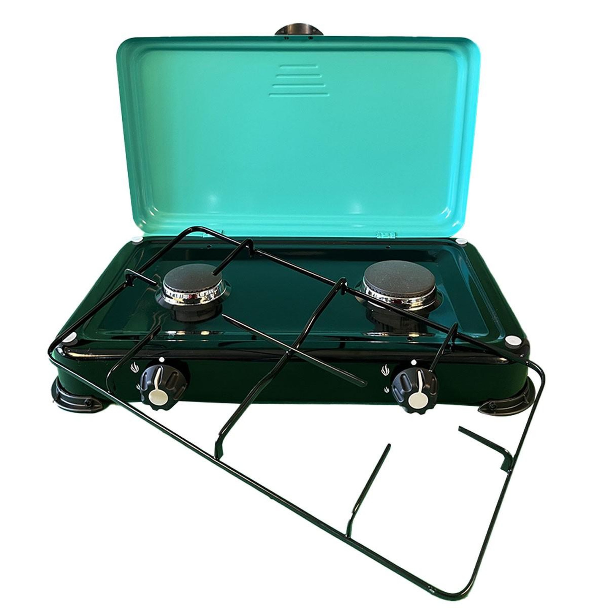 Voir la diapositive 5 : INTEC Réchaud à gaz 2 feux 3200w brûleurs et grille en fonte amovibles lavables + tuyau gaz + détendeur 37mbar propane gold ii intec