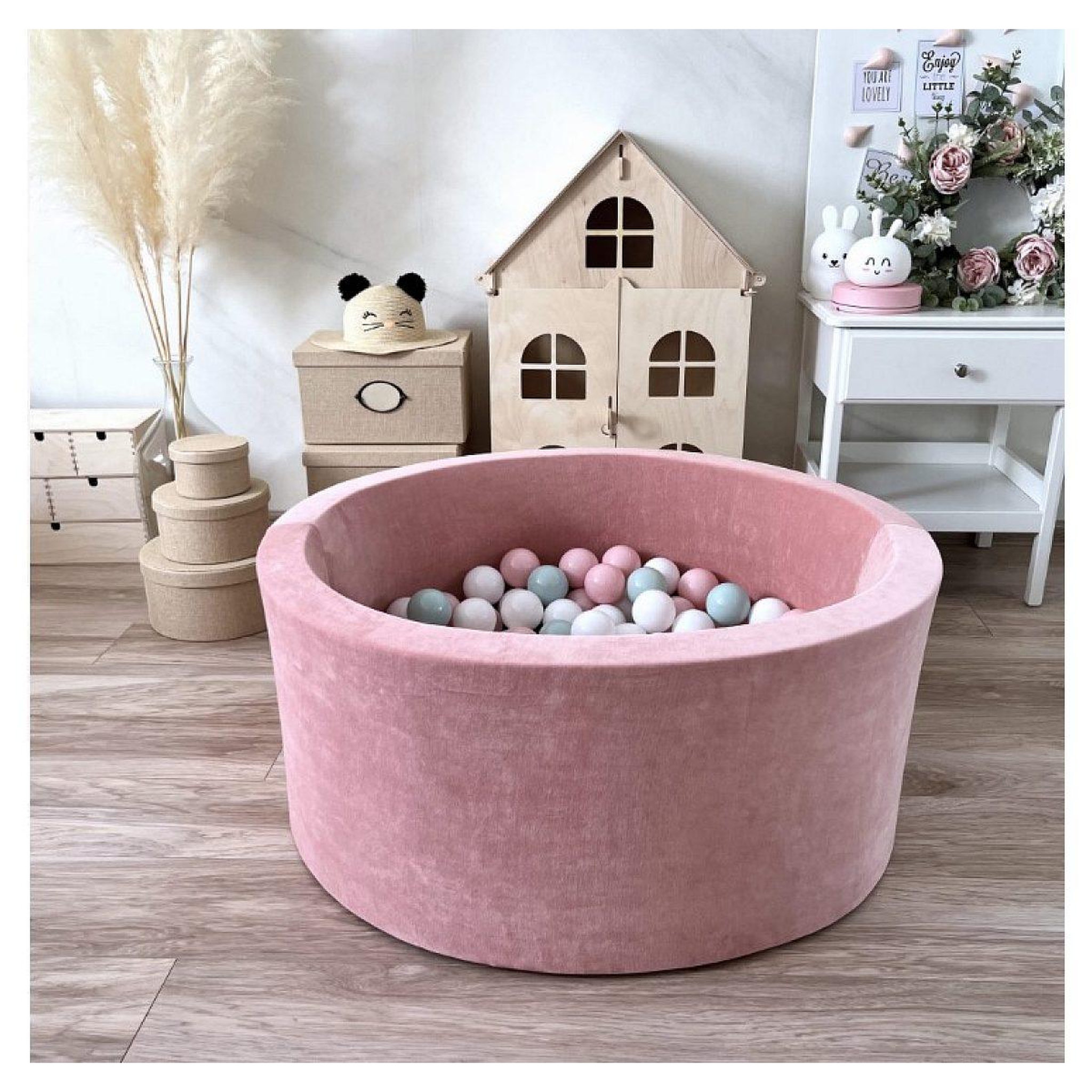 Voir la diapositive 2 : MONIO FOR KIDS Piscine à balles en velours 90 cm rose + 200 balles