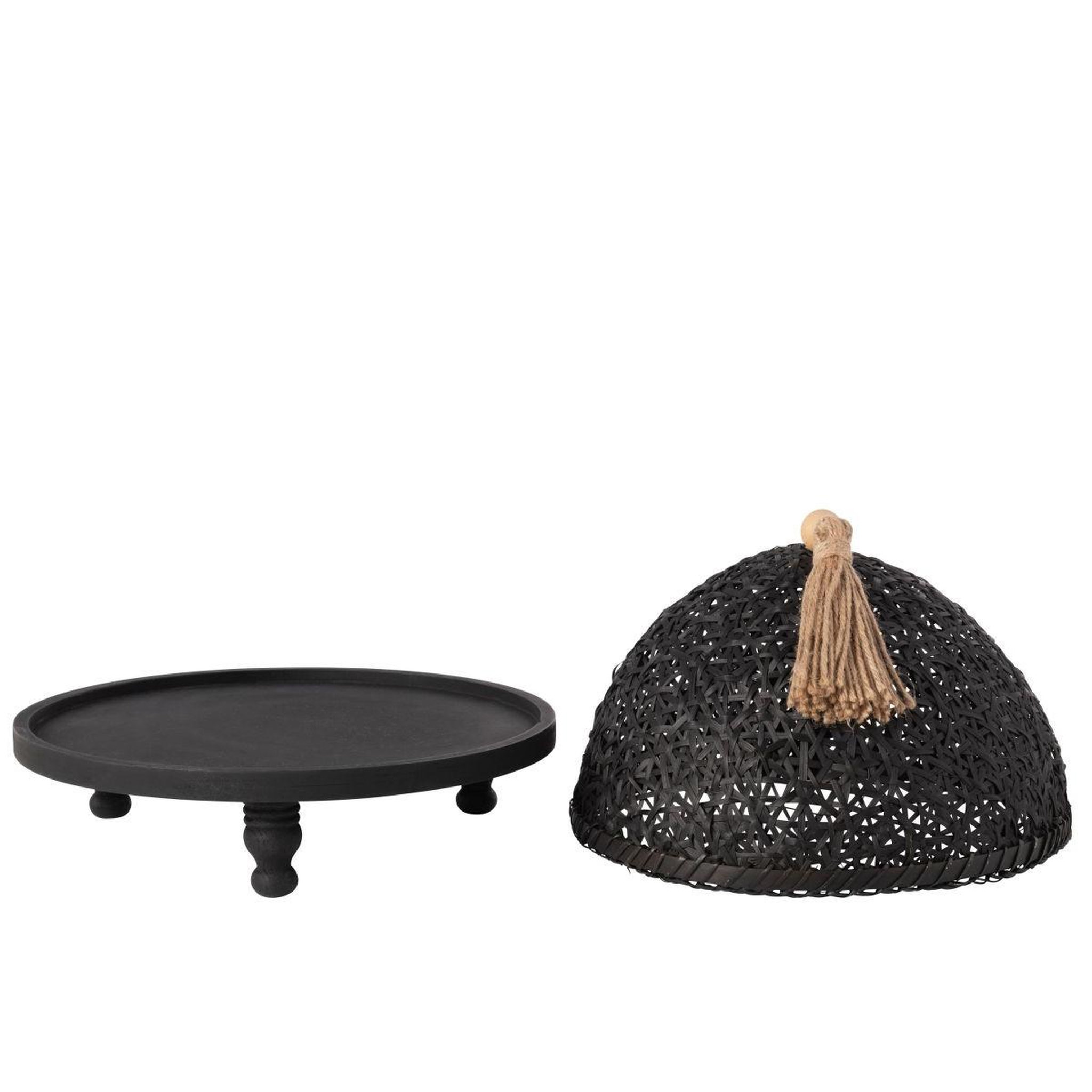 Voir la diapositive 3 : J-LINE Cloche alimentaire avec plateau  bois  30cm noir