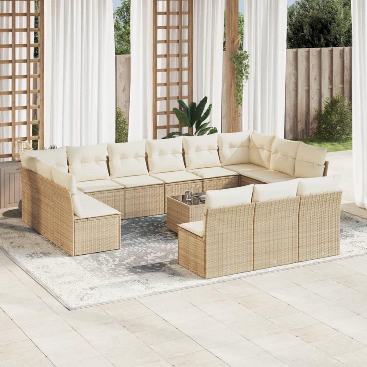 VIDAXL Salon de jardin avec coussins 14 pcs beige resine tressee
