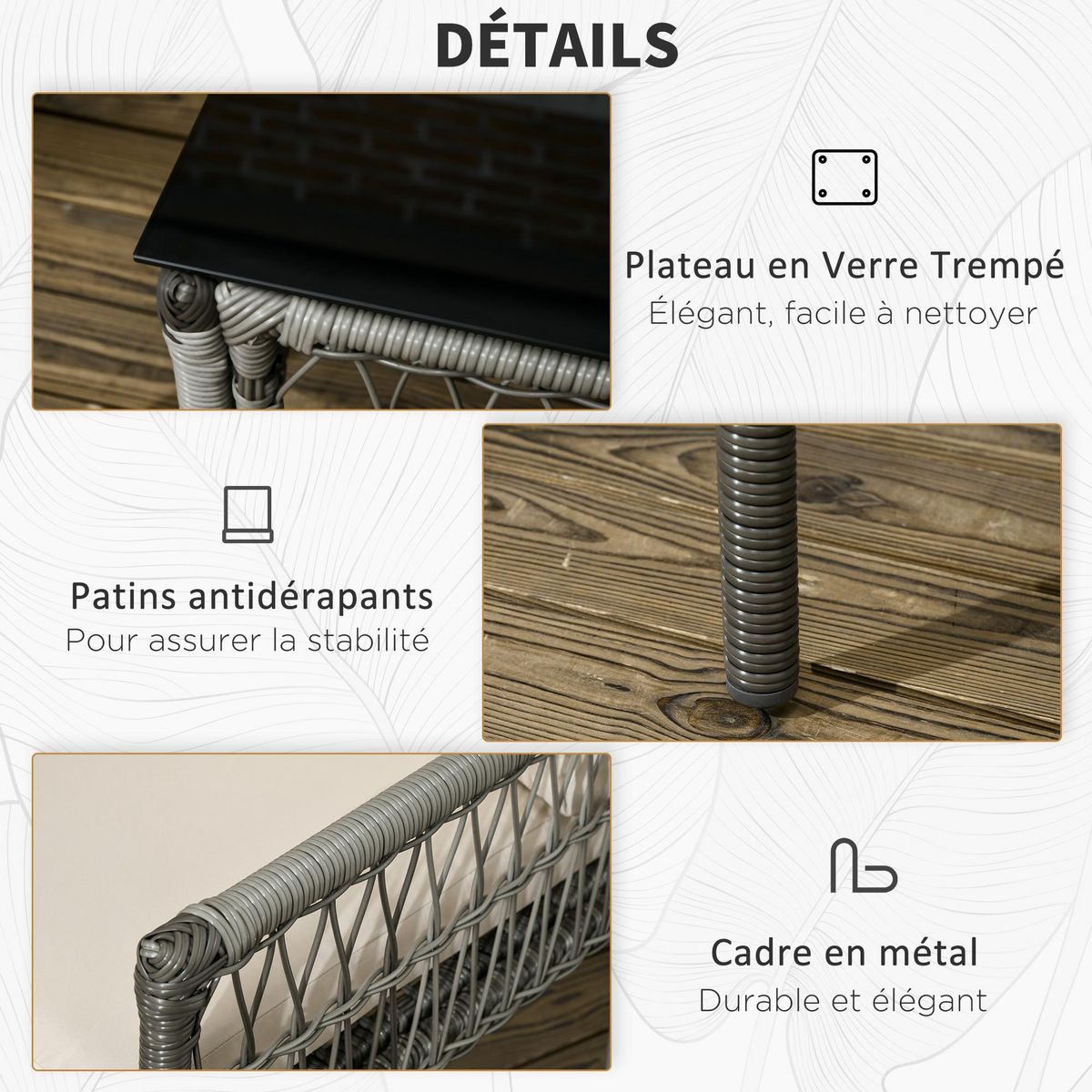 OUTSUNNY Ensemble salon de jardin 4 personnes 4 pièces - 8 coussins inclus - métal résine aspect rotin - beige gris