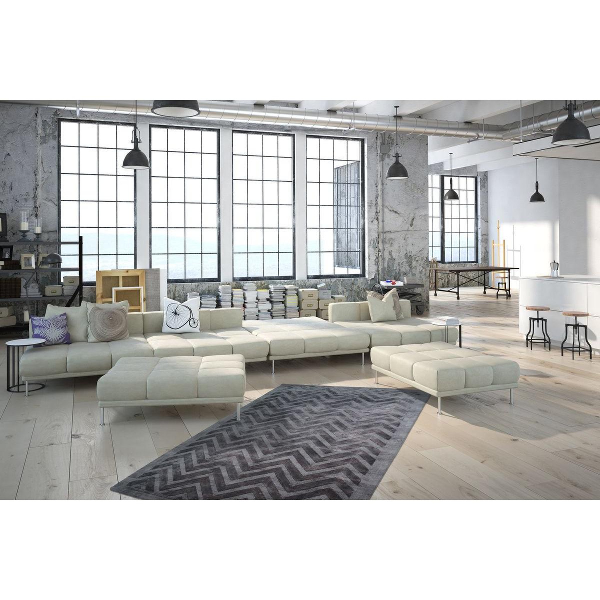 Voir la diapositive 2 : Paris Prix Tapis rayures à poils courts  luxury iv  gris