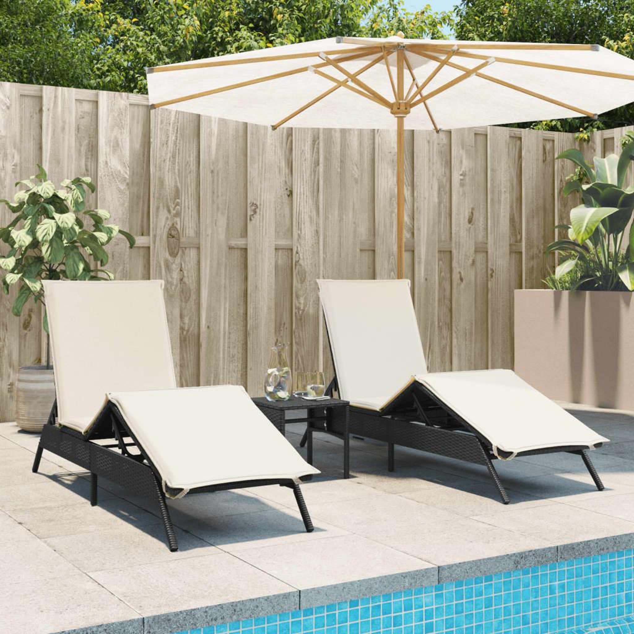 VIDAXL Chaises longues lot de 2 avec table noir resine tressee
