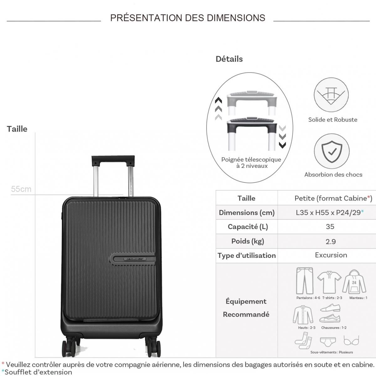 David Jones Valise cabine rigide porte-ordinateur 16  TSA 55cm
