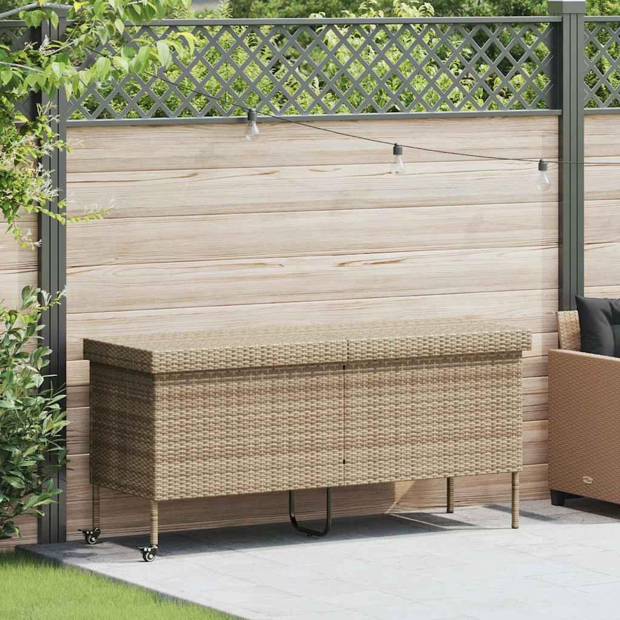Voir la diapositive 2 : VIDAXL Boîte rangement jardin roues beige 160x55x75 cm resine tressee