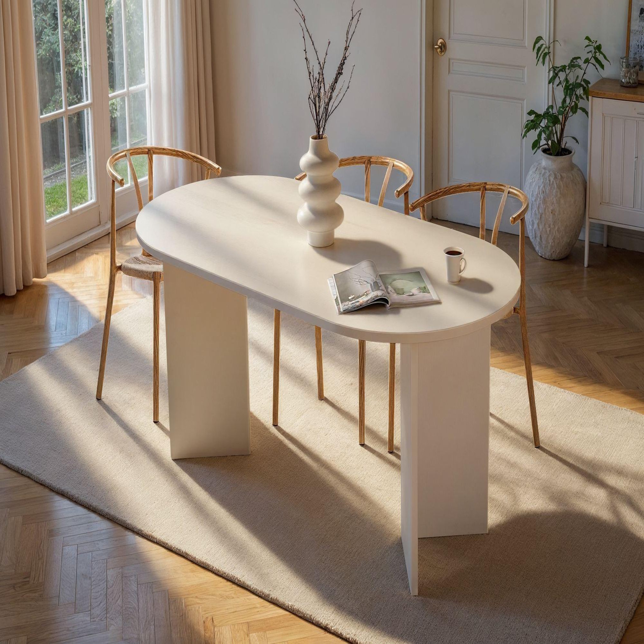 Voir la diapositive 2 : Habitat et Jardin Table à manger en bois  sablin  - 180 x 89 x 75 cm - bois blanc