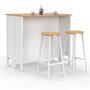 Voir la diapositive 3 : ID MARKET Ensemble table de bar îlot Achille et 2 tabourets bois blanc plateau façon hêtre