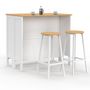 Voir la diapositive 3 : ID MARKET Ensemble table de bar îlot Achille et 2 tabourets bois blanc plateau façon hêtre