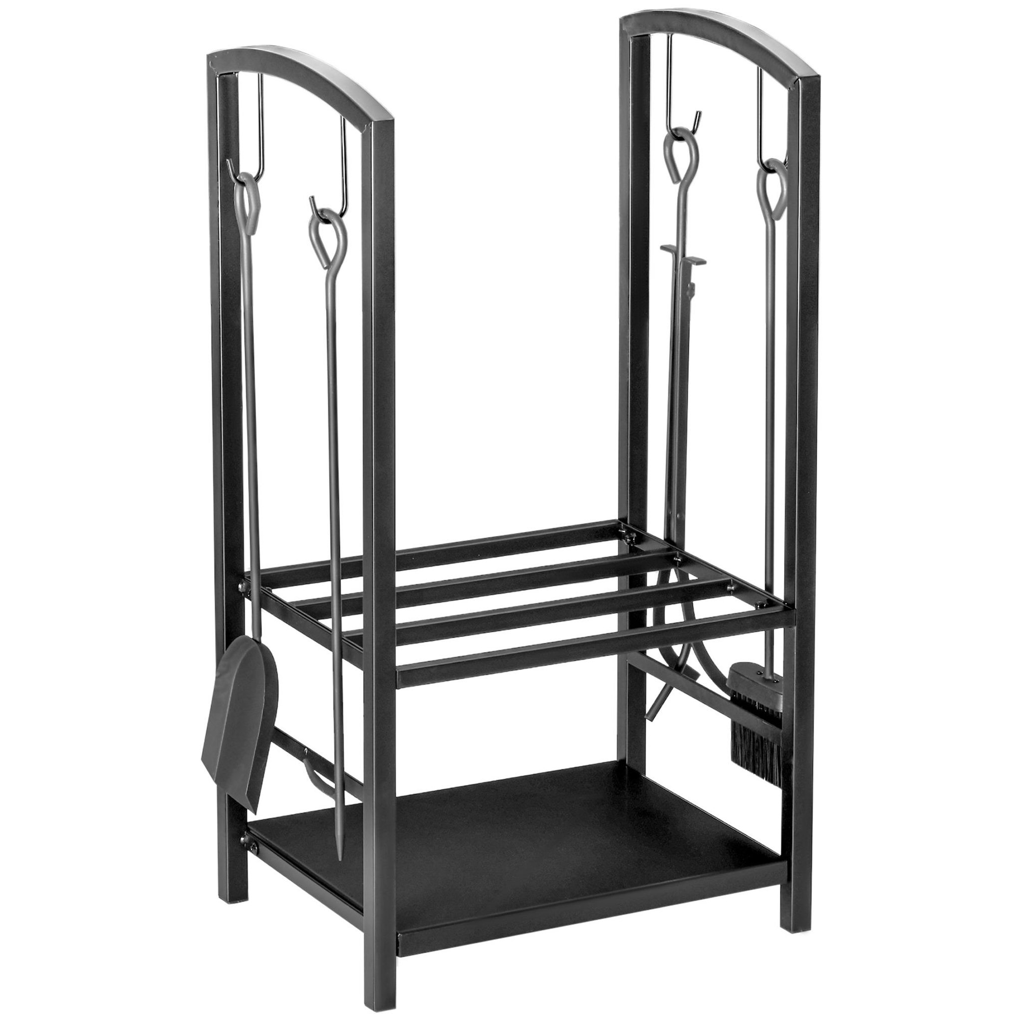 Voir la diapositive 1 : OUTSUNNY Serviteur de cheminée - porte bûches - range bûches multi accessoires 2 étagères 40L x 30l x 75H cm métal noir