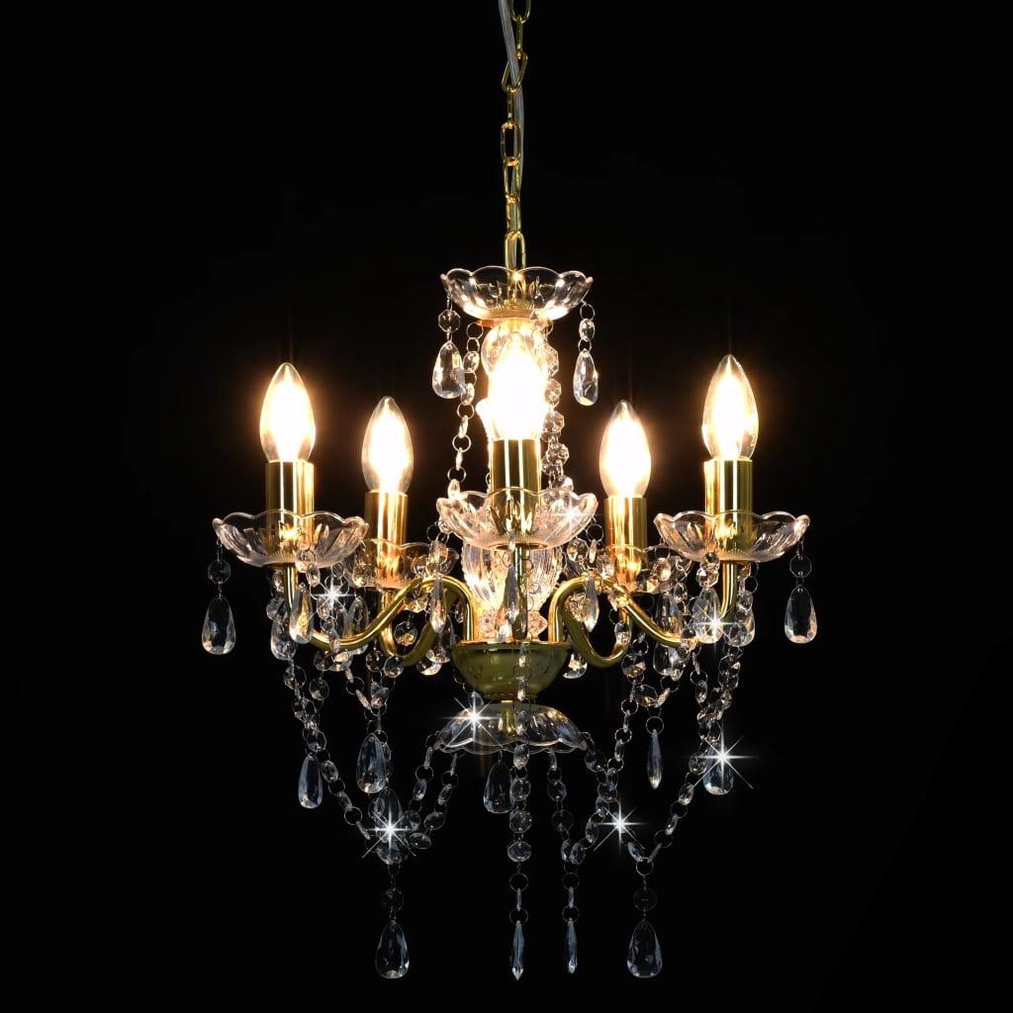 Voir la diapositive 4 : VIDAXL Lustre avec perles de cristal Dore Rond 5 x E14