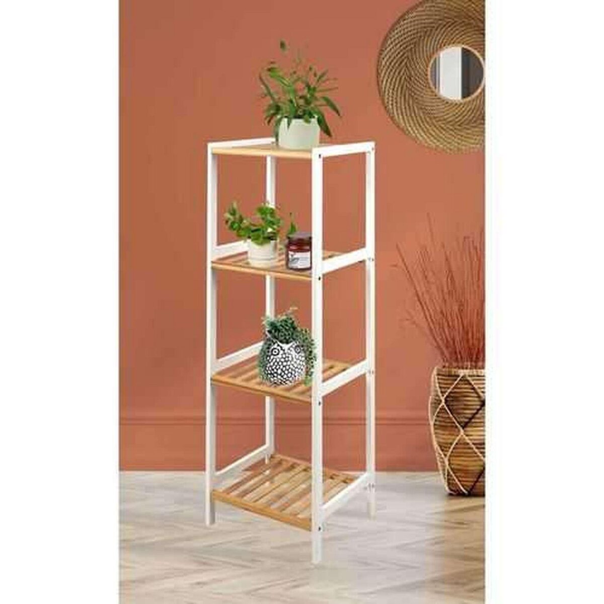 DIVERS Etagère 4 niveaux en bois - Marron et banc