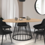 Voir la diapositive 2 : ID MARKET Table à manger extensible ronde YUNA 4-8 pers plateau bois et pied filaire en métal 110 - 150 cm