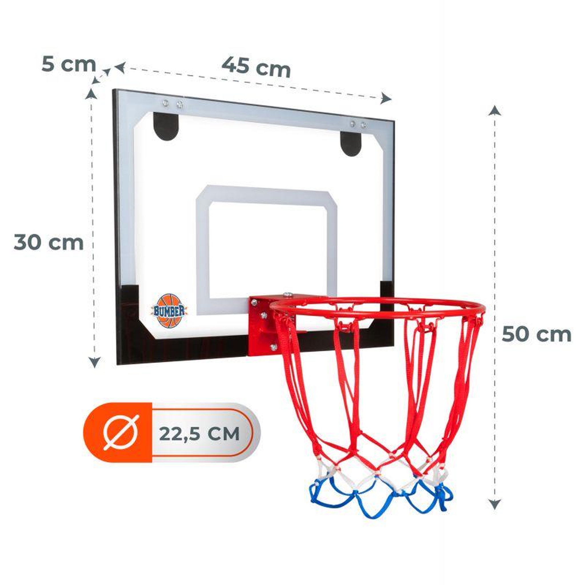 Voir la diapositive 3 : BUMBER Panier de Basket de porte AUSTIN à accrocher tout inclus 1 ballon et 1 pompe