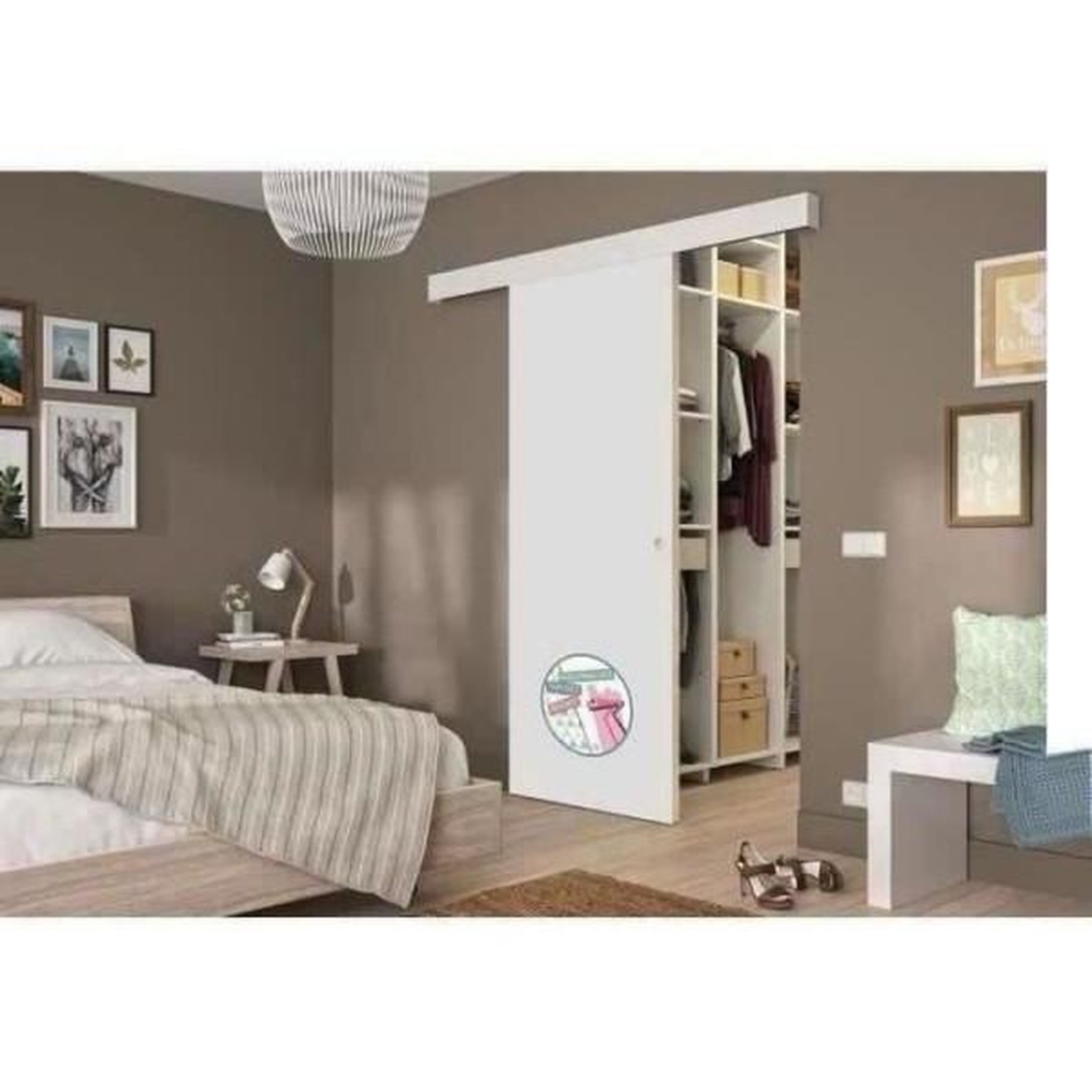 OPTIMUM Optimum kit porte coulissante décor blanc - rail 2 amortisseurs + cache rail blanc - 204 x 73 cm