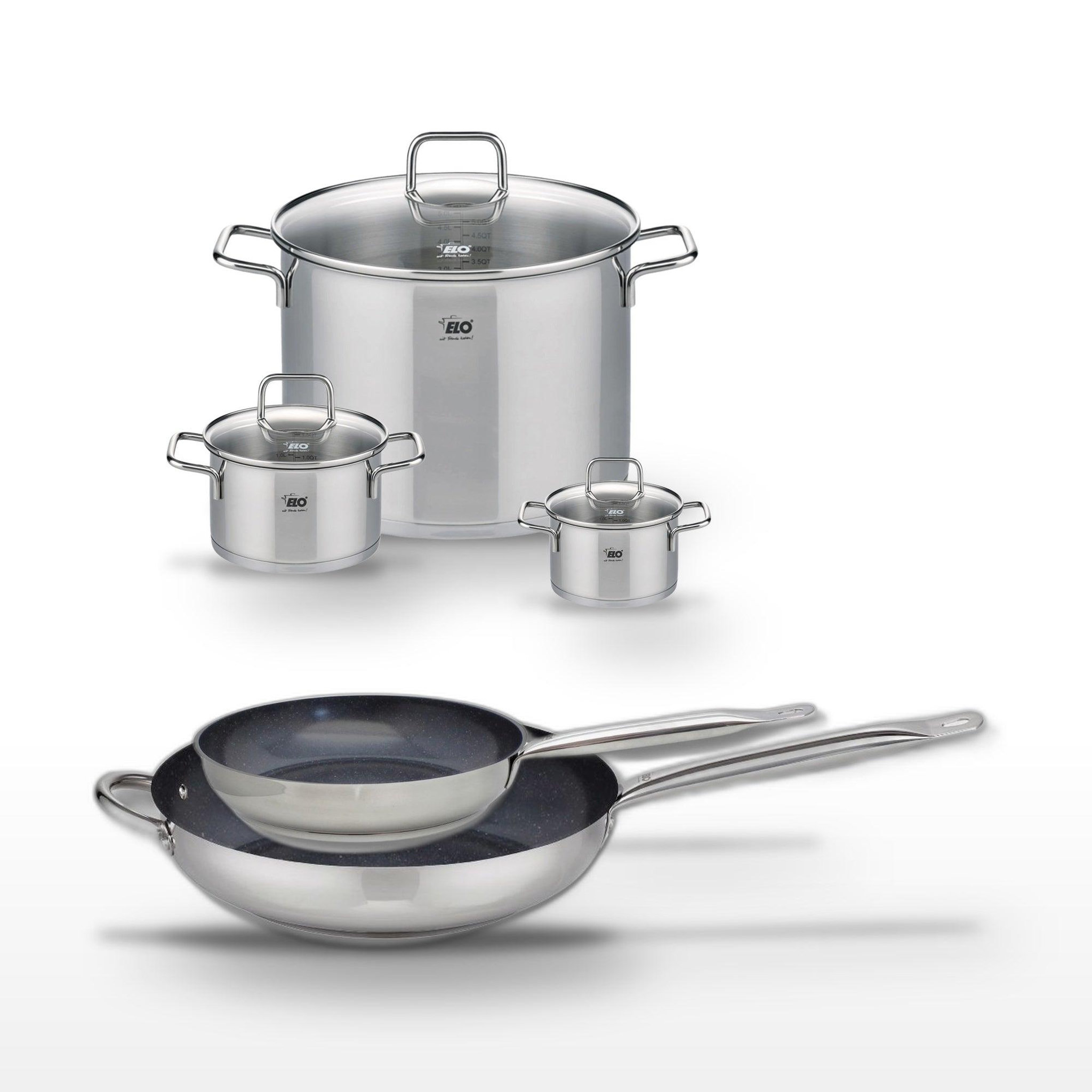 ELO Lot poêles 24/32cm elo profi therm platinum et 3 faitouts elo citrin