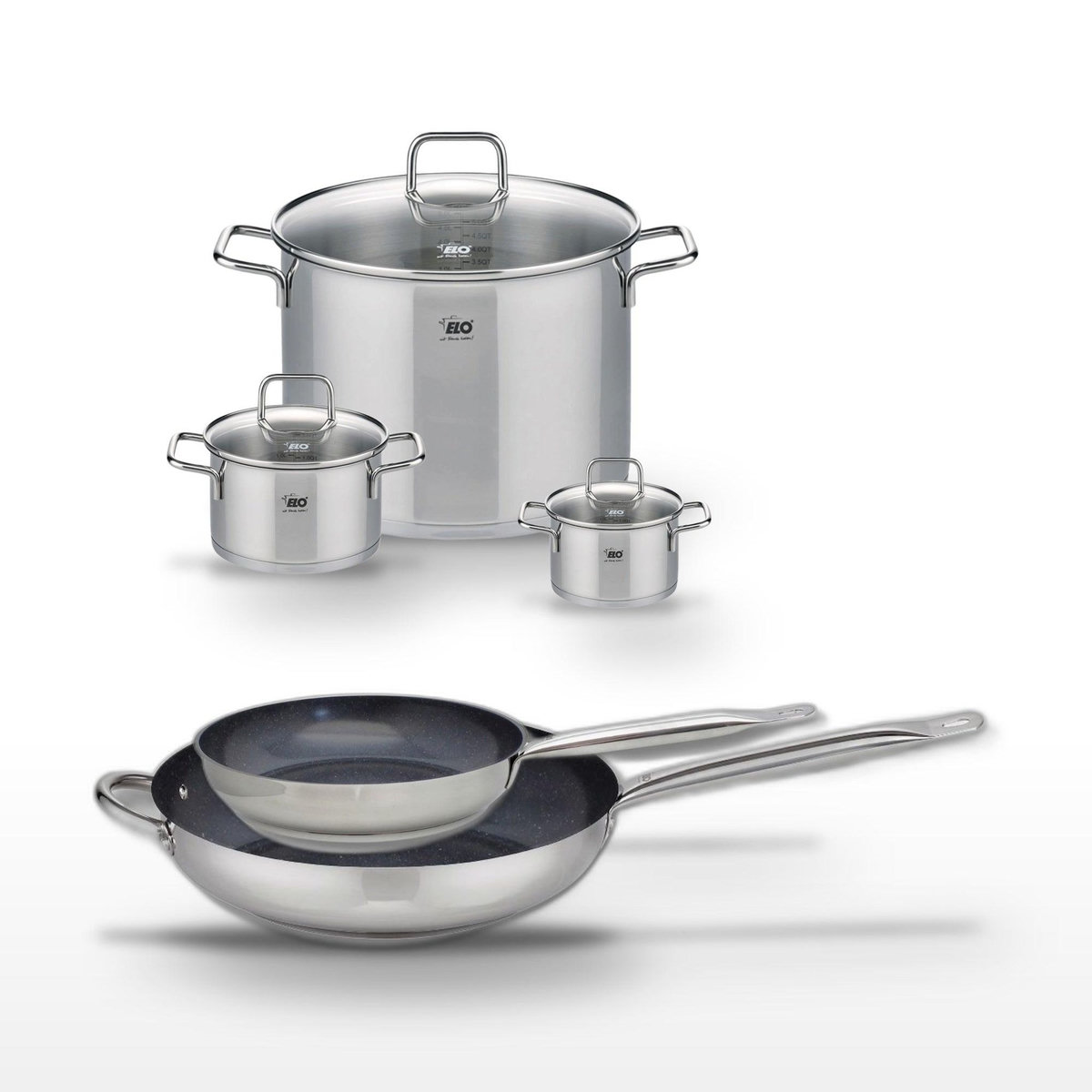 ELO Lot Poêles 24/32cm Elo Profi Therm Platinum et 3 Faitouts Elo Citrin