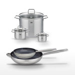 ELO Lot Poêles 24/32cm Elo Profi Therm Platinum et 3 Faitouts Elo Citrin