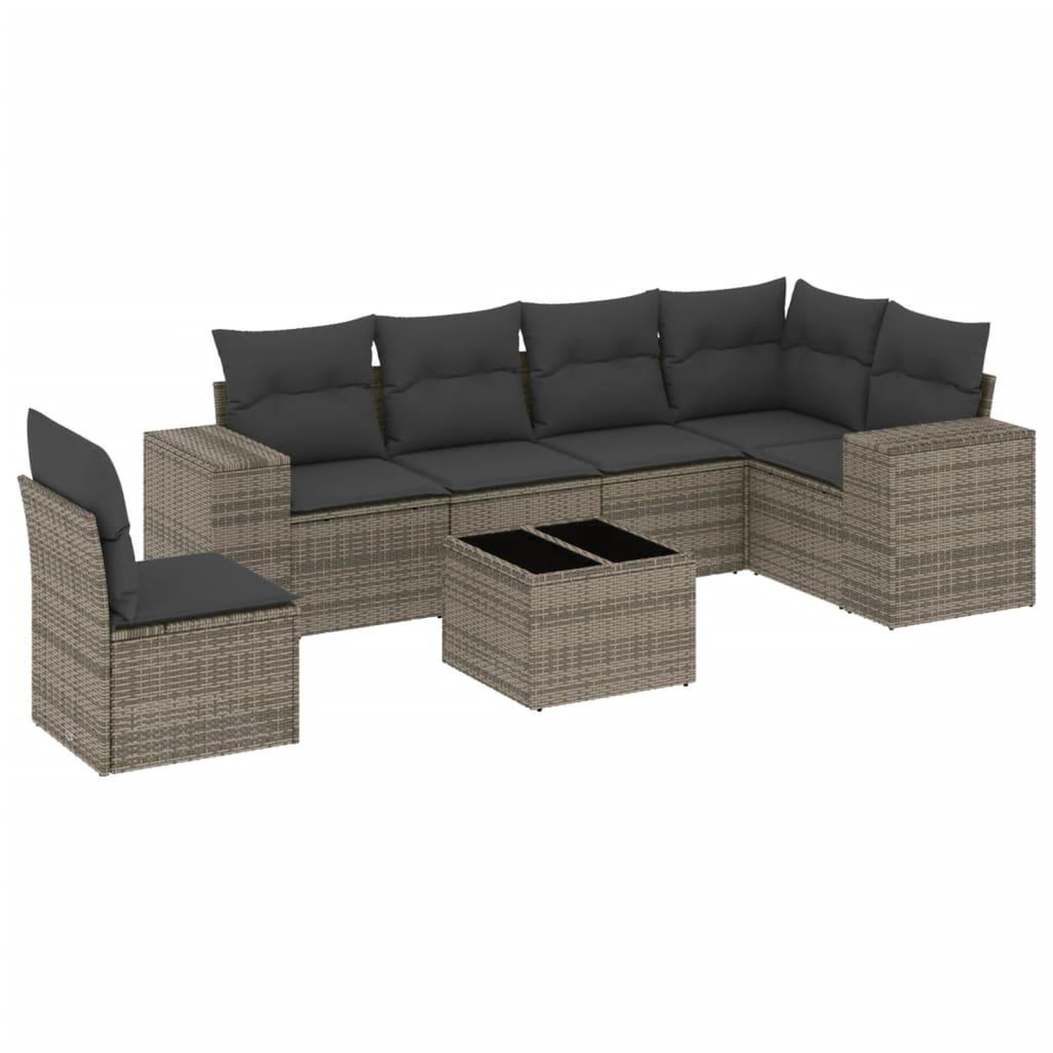 Voir la diapositive 2 : VIDAXL Salon de jardin avec coussins 7 pcs gris resine tressee