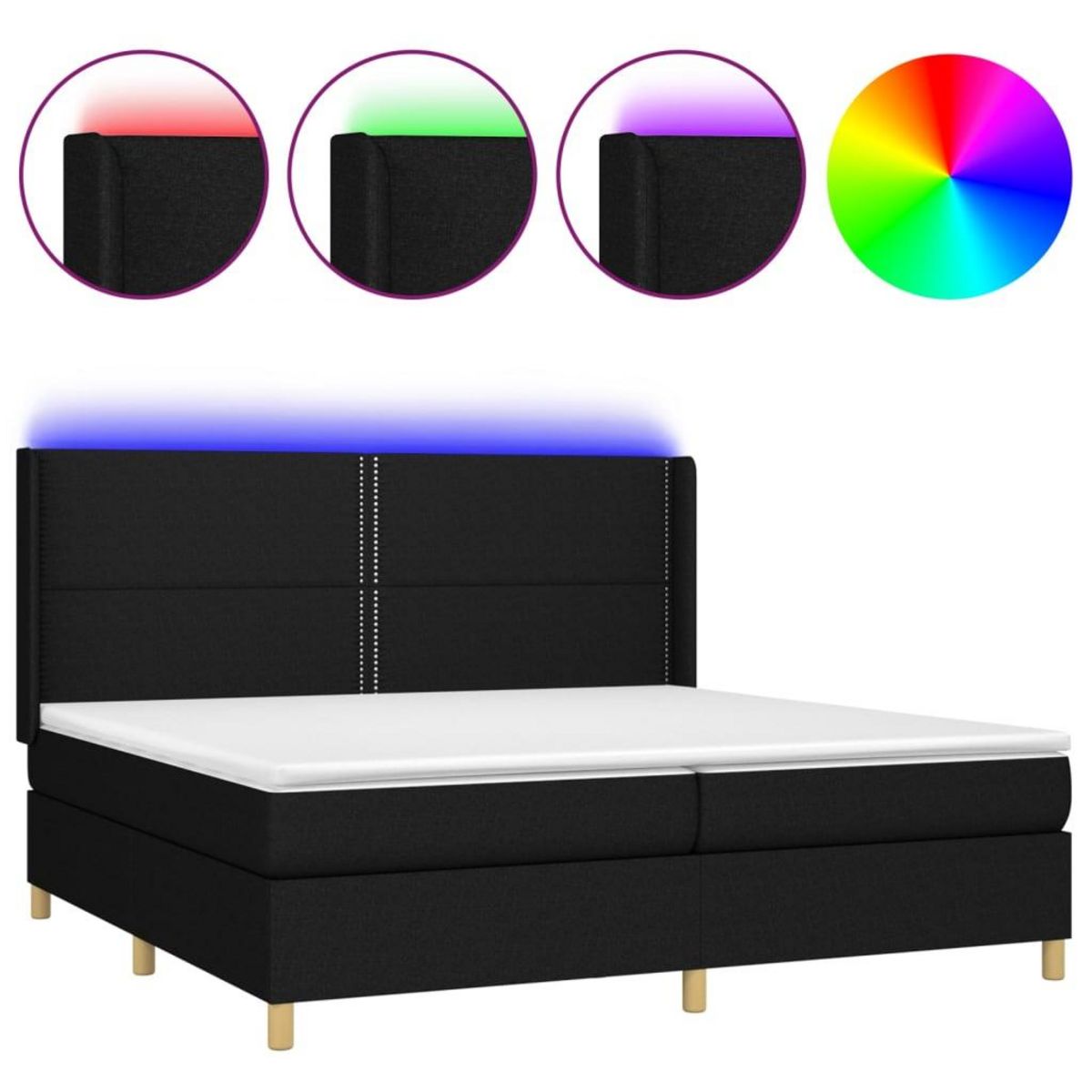 VIDAXL Sommier a lattes de lit matelas et LED Noir 200x200 cm Tissu