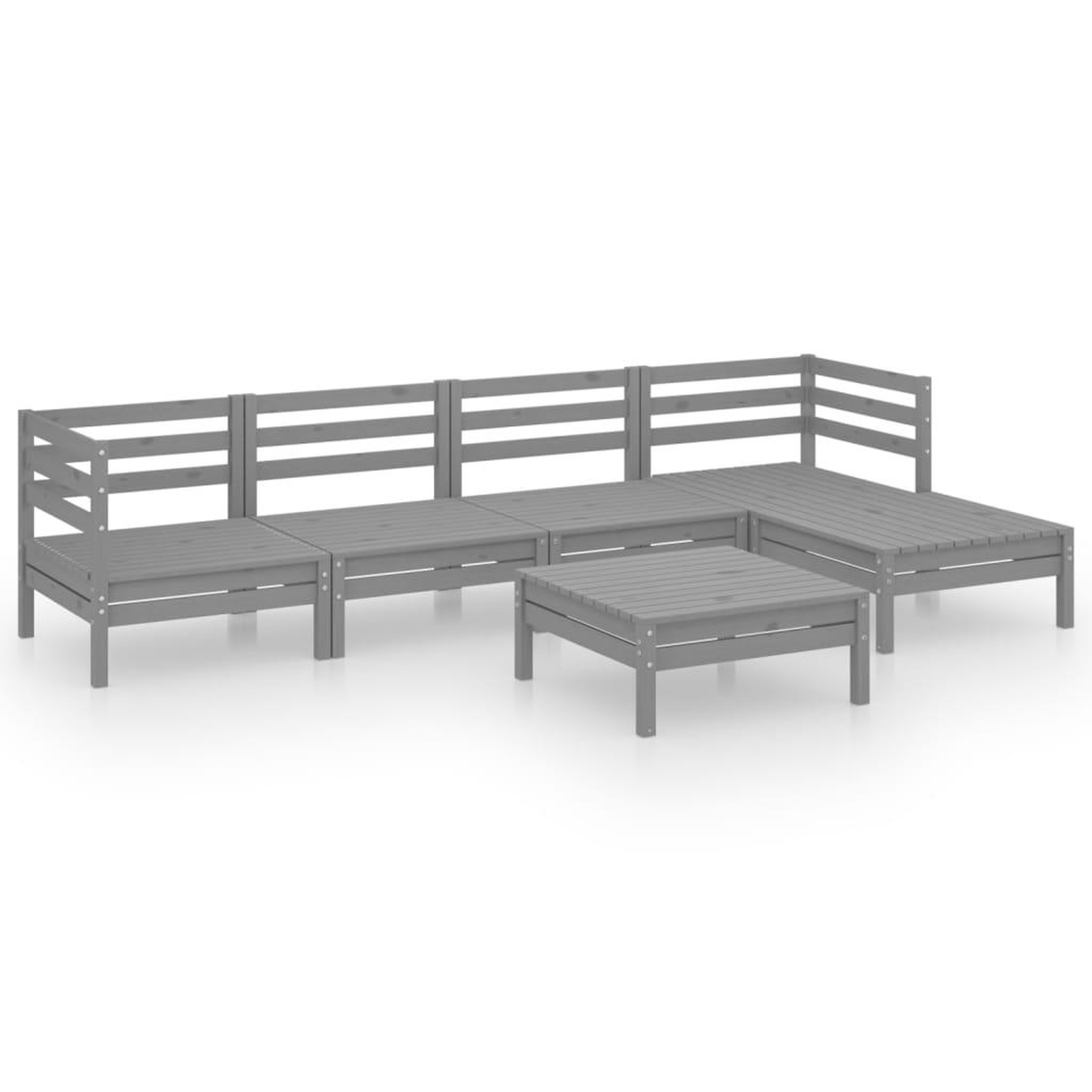 Voir la diapositive 2 : VIDAXL Salon de jardin 6 pcs Bois de pin massif Gris