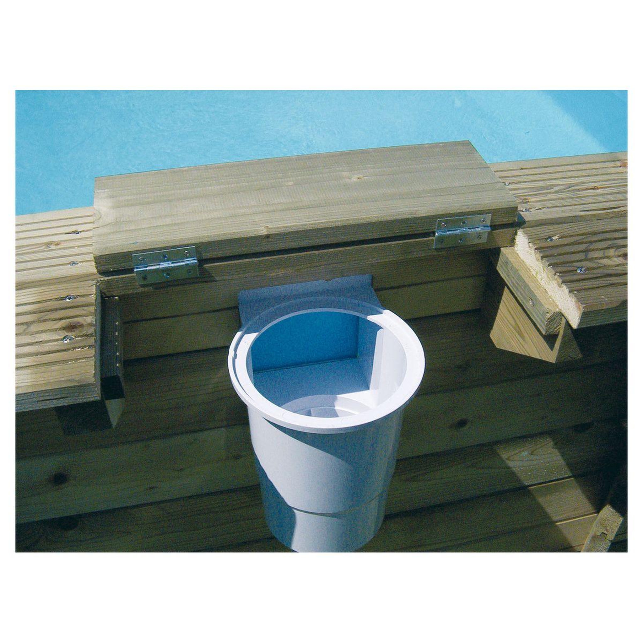 Voir la diapositive 6 : UBBINK Piscine hors sol bois hexagonale - 410x120cm - Liner Bleu + Bâche à bulles-AZURA