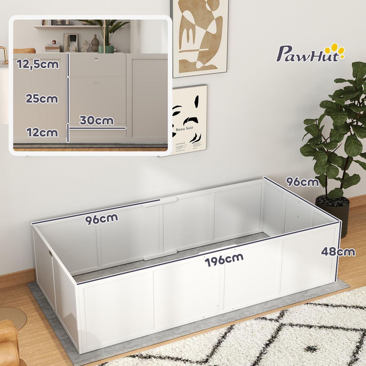 PAWHUT Parc de mise bas pour chien - caisse de mise bas pour chien - hauteur porte réglable - bois pin MDF blanc