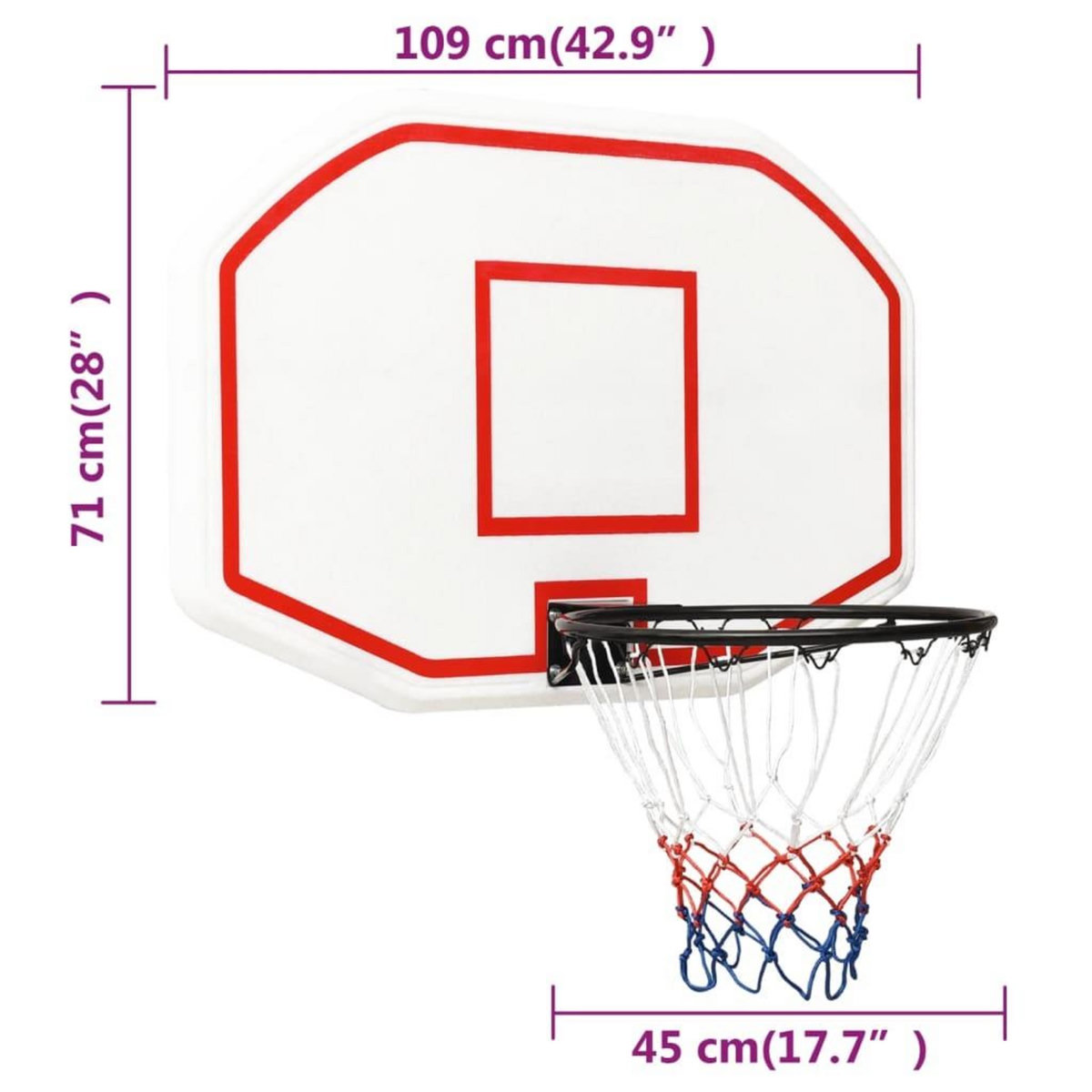 VIDAXL Panneau de basket-ball Blanc 109x71x3 cm Polyethylene
