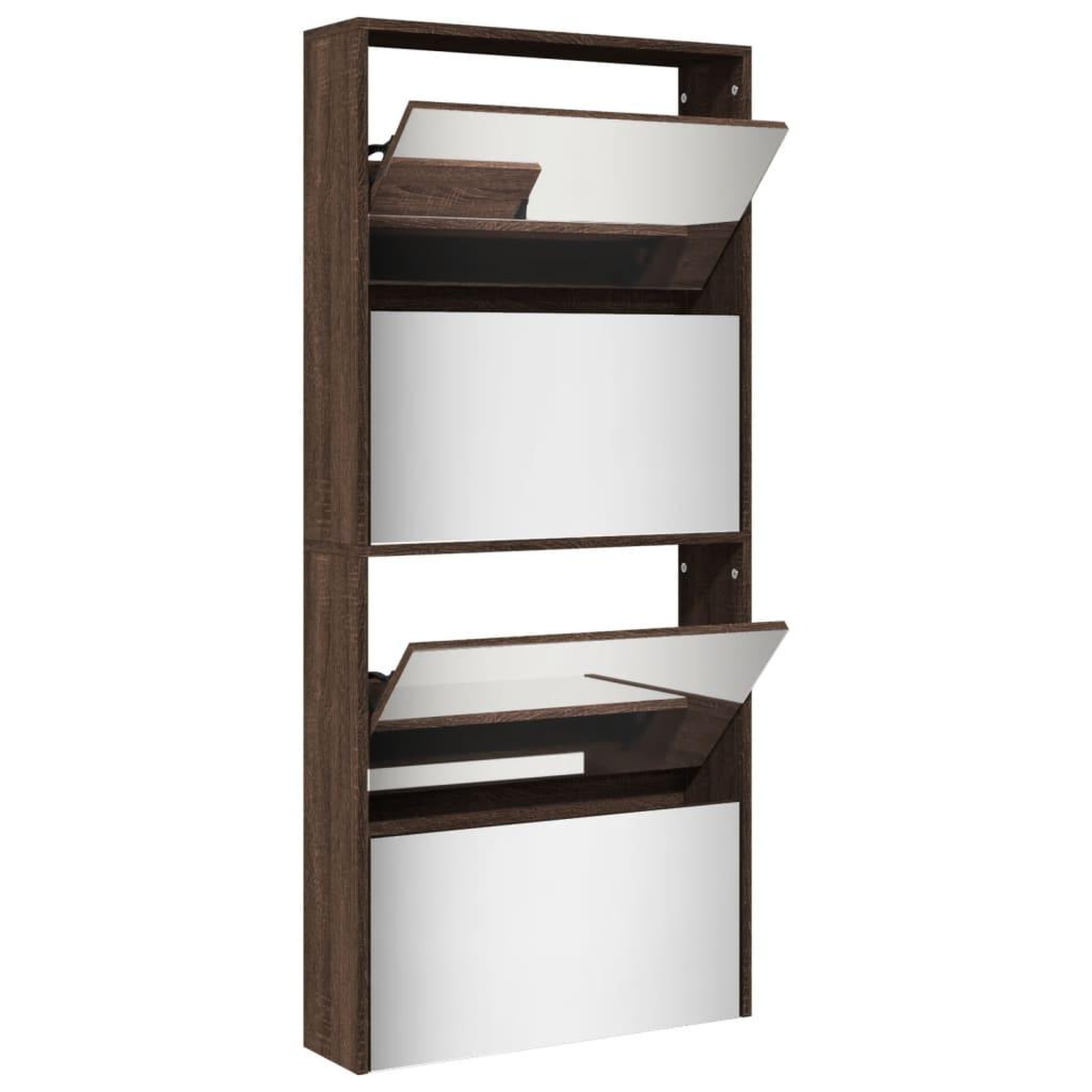 Voir la diapositive 4 : VIDAXL Armoire a chaussures miroir 4 niveaux chene marron 63x17x134 cm