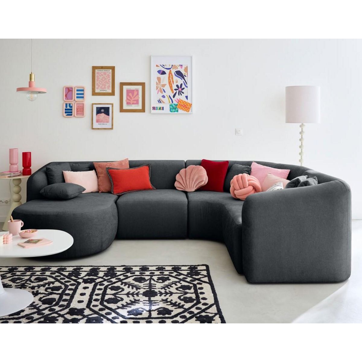 LISA DESIGN Ikare - canapé modulable d'angle gauche - 5 places - avec méridienne - en tissu