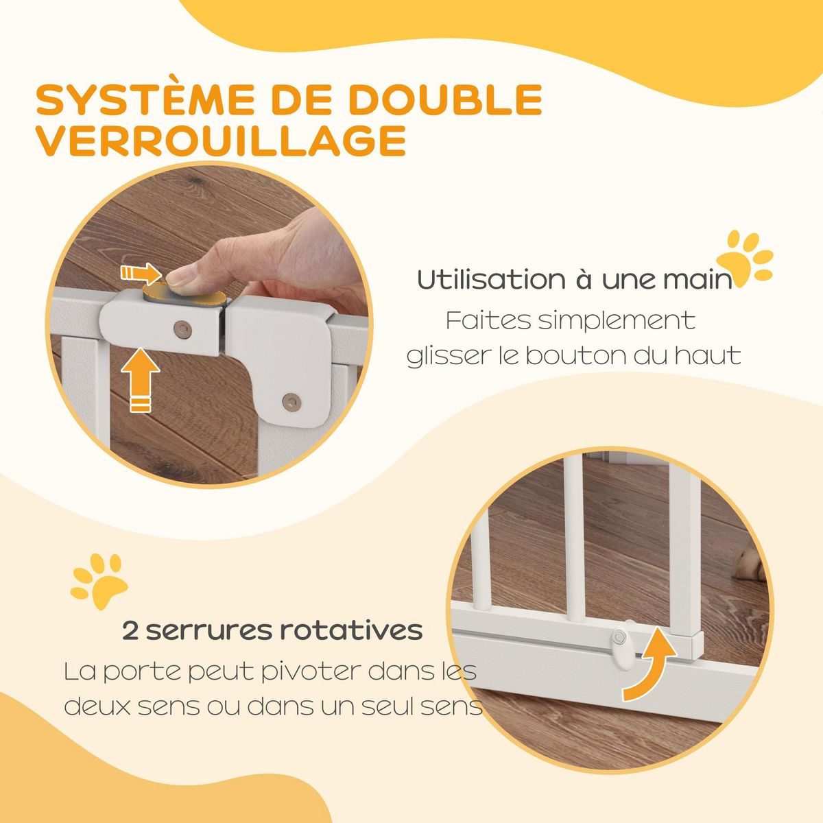 PAWHUT Barrière de sécurité barrière pour animal domestique longueur réglable barrière escaliers couloirs portes sans perçage en acier et ABS dim. 75-85L x 76H cm blanc