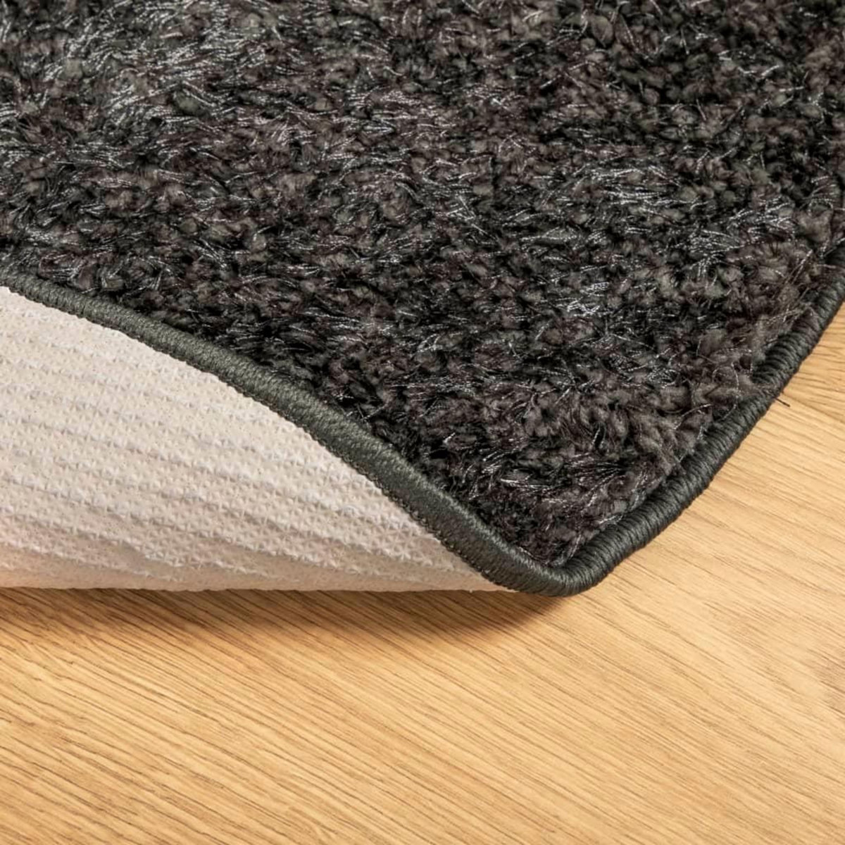 VIDAXL Tapis ISTAN a poils longs aspect brillant anthracite Ø 160 cm