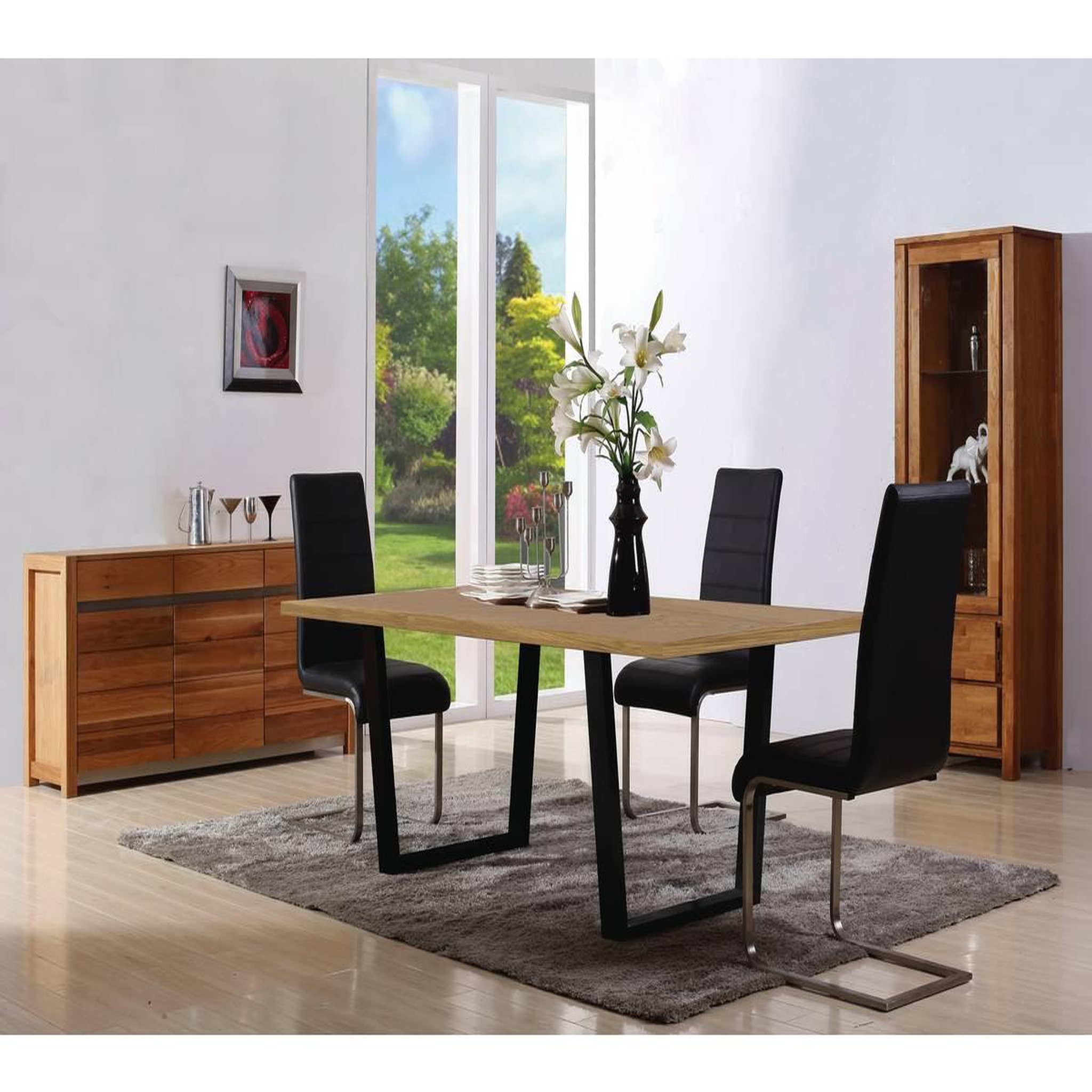 Voir la diapositive 2 : Habitat et Jardin Table repas  Hollywood  - 200 x 100 x 76 cm - couleur: Chêne / Noir