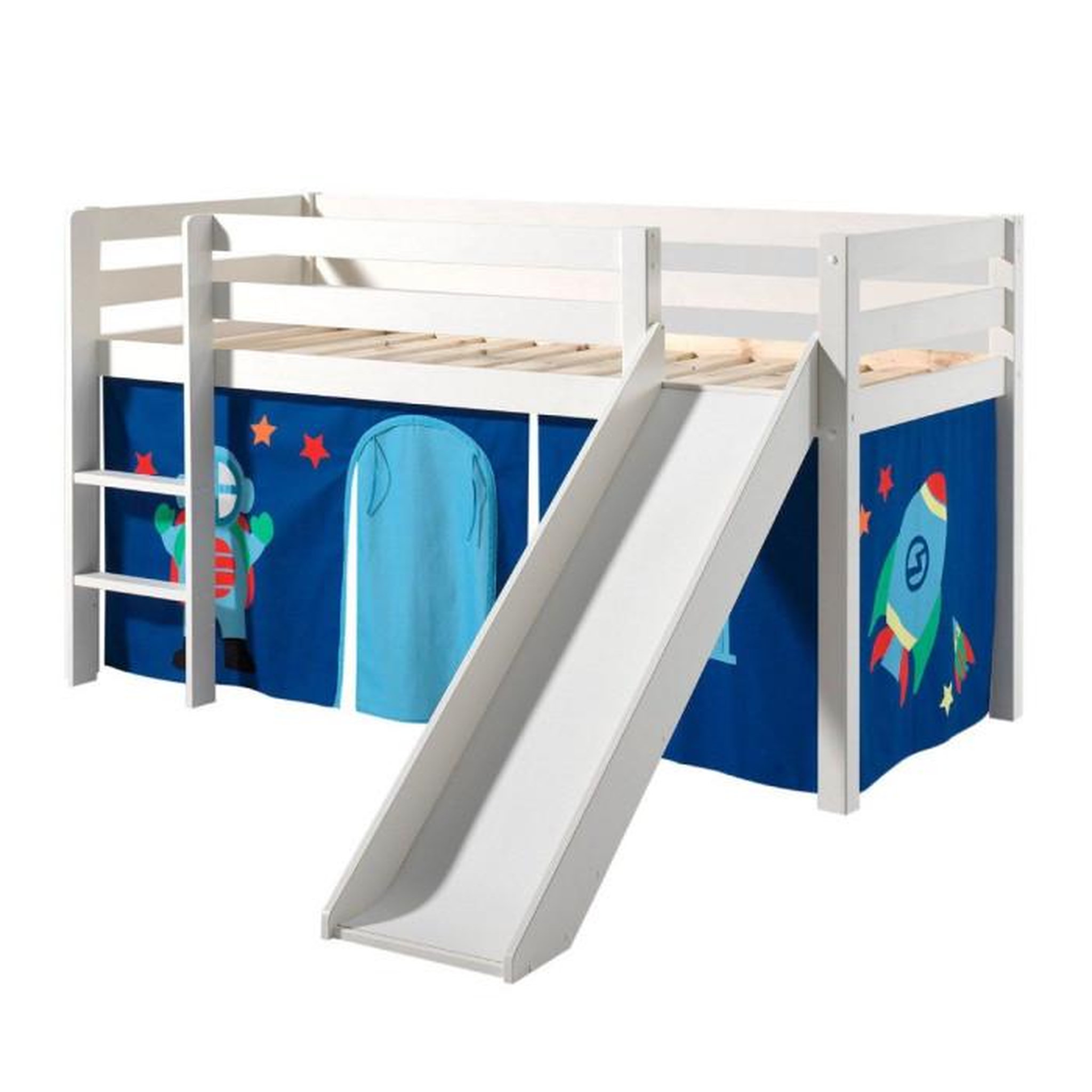 Voir la diapositive 1 : Paris Prix Lit Enfant Avec Toboggan  Pino Astronaute II  90x200cm Blanc