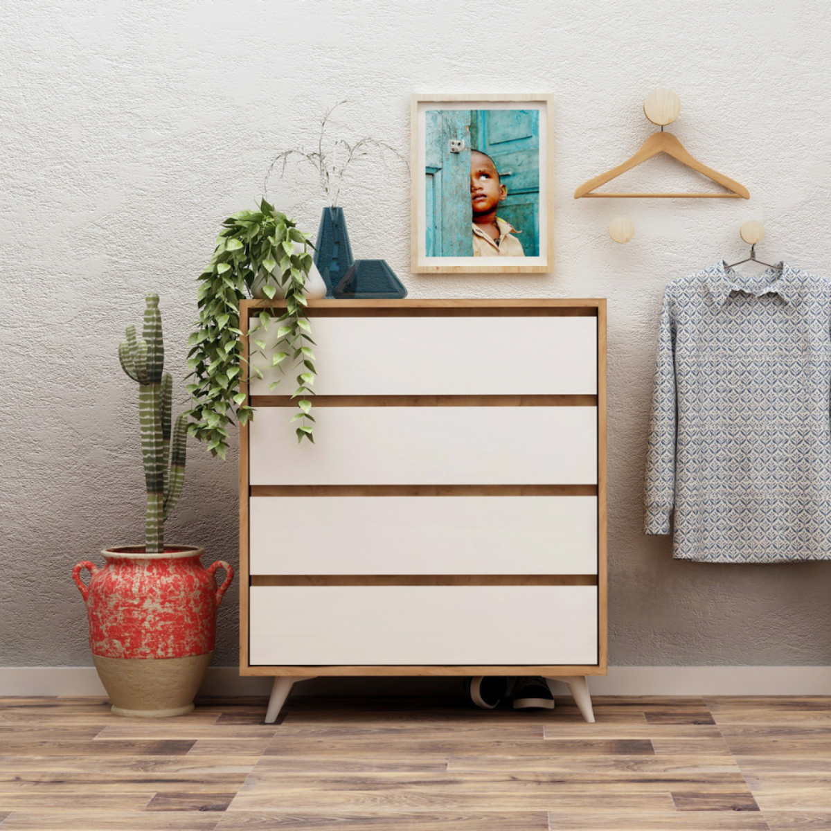 CONCEPT USINE Commode à 4 tiroirs bois et blanc LODZ