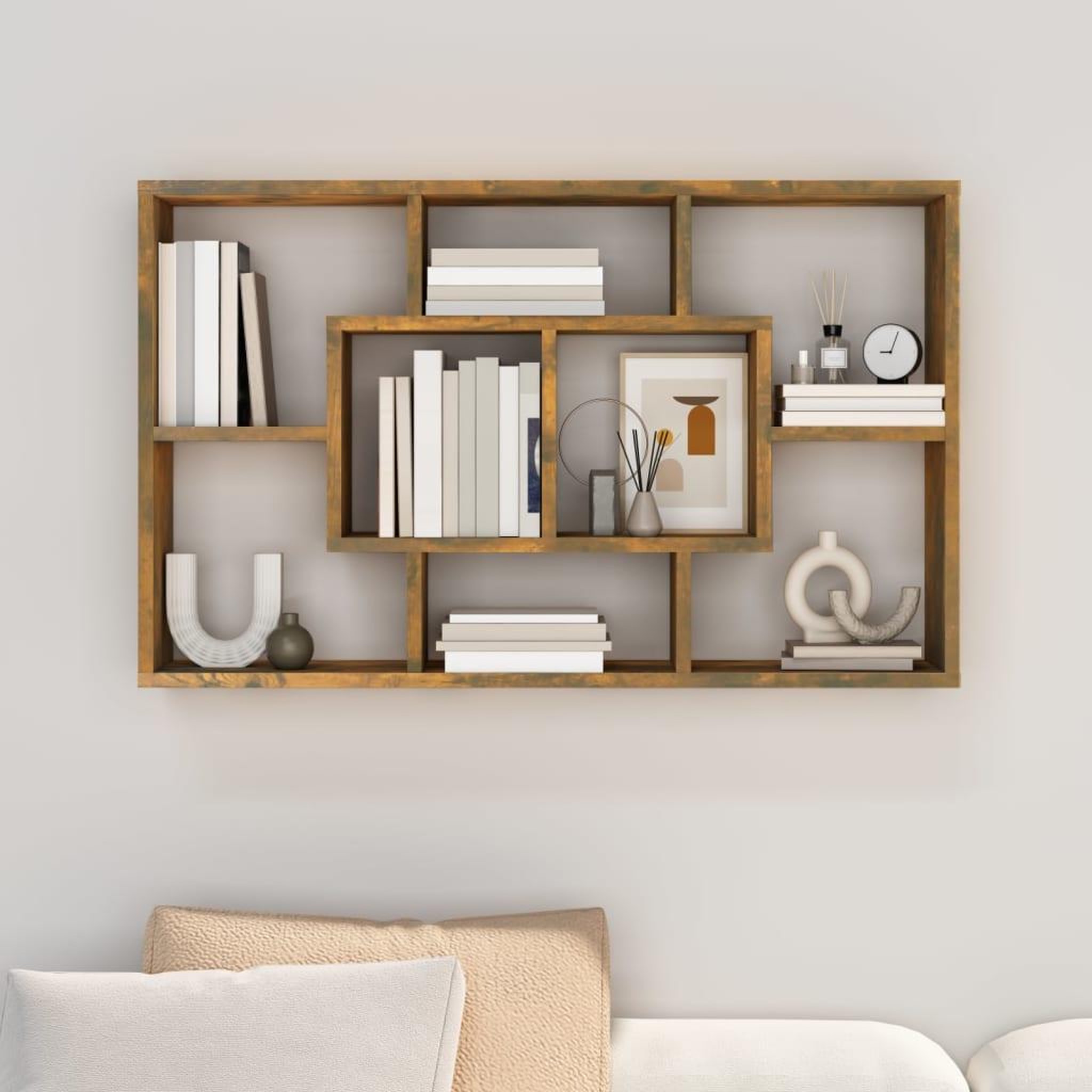 Voir la diapositive 3 : VIDAXL Etagere murale Chene fume 85x16x52,5 cm Bois d'ingenierie