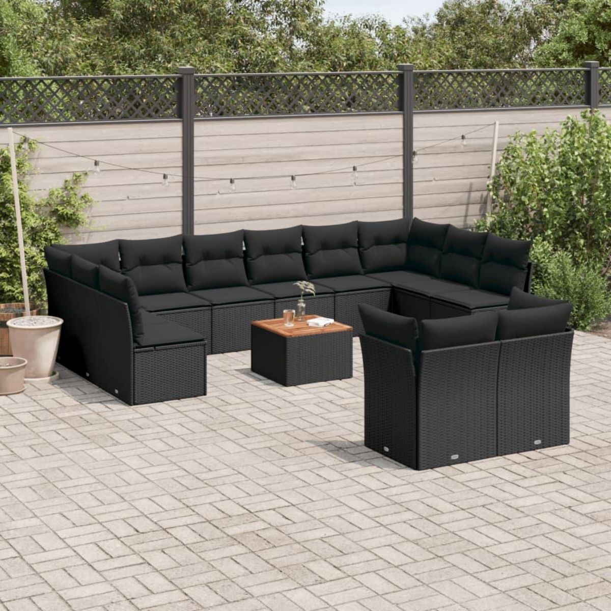 VIDAXL Salon de jardin avec coussins 13 pcs noir resine tressee